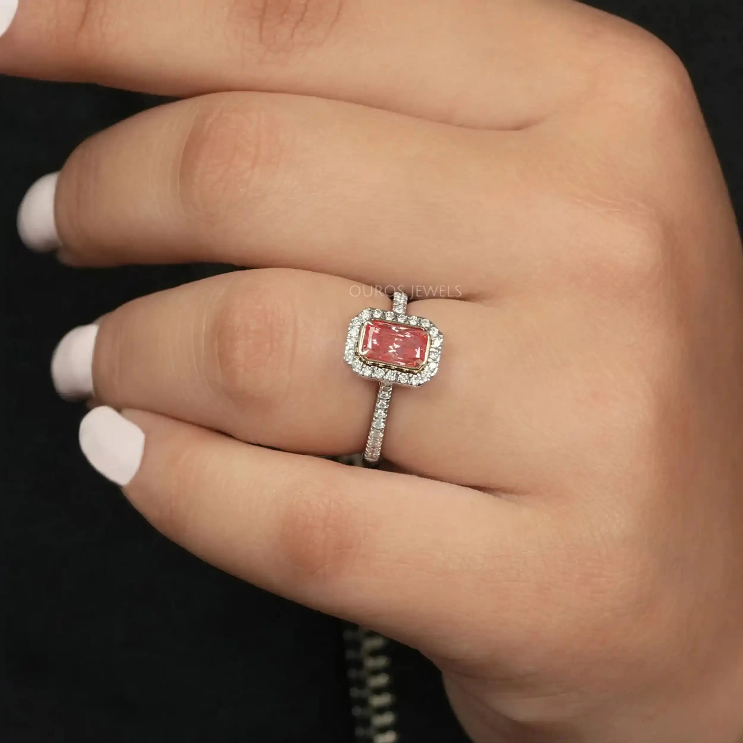 Fancy Pink Radiant Cut Halo With  Accent  Engagement Ring