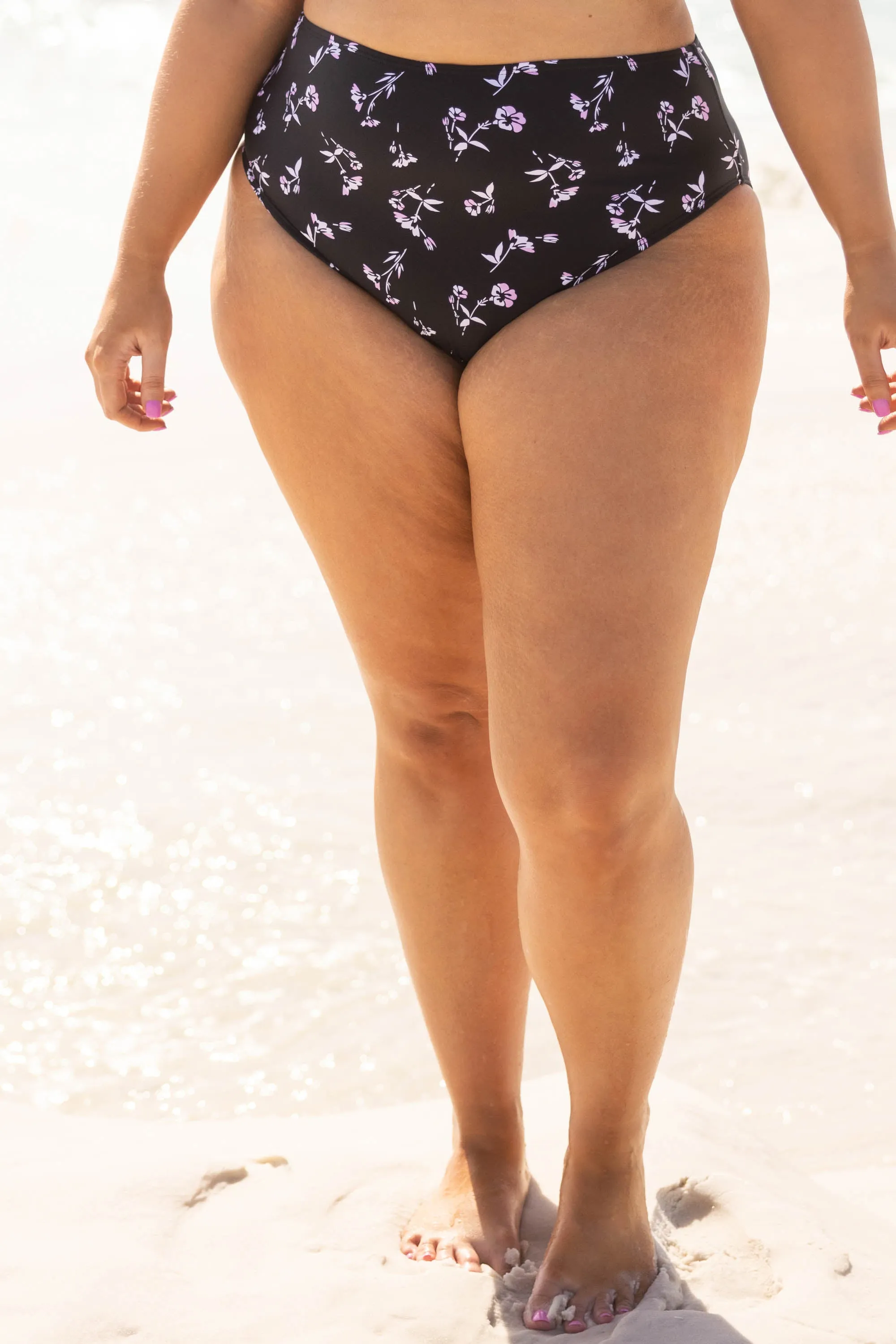 Feeling Fine And Sandy Swim Bottom, Black Floral