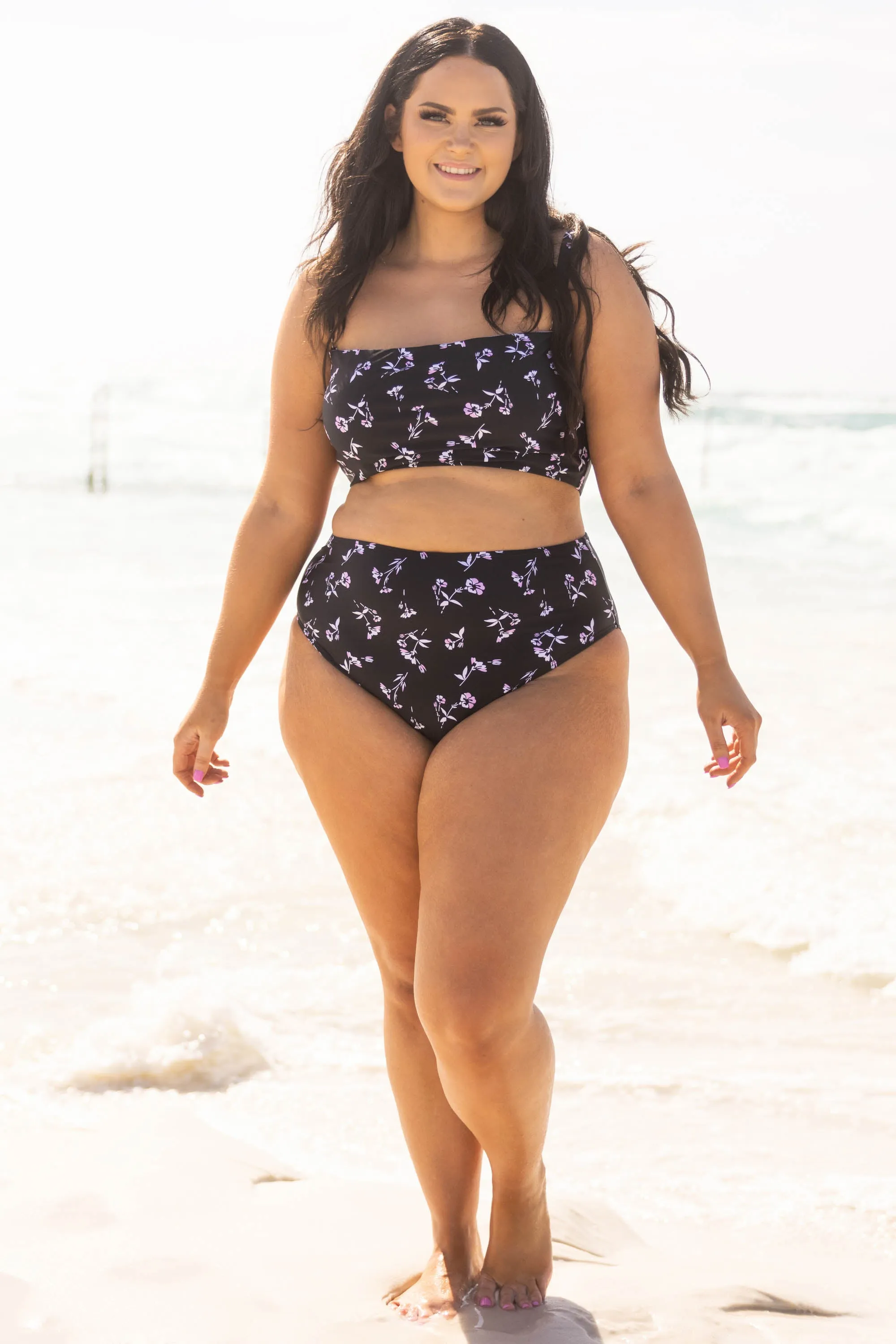 Feeling Fine And Sandy Swim Bottom, Black Floral