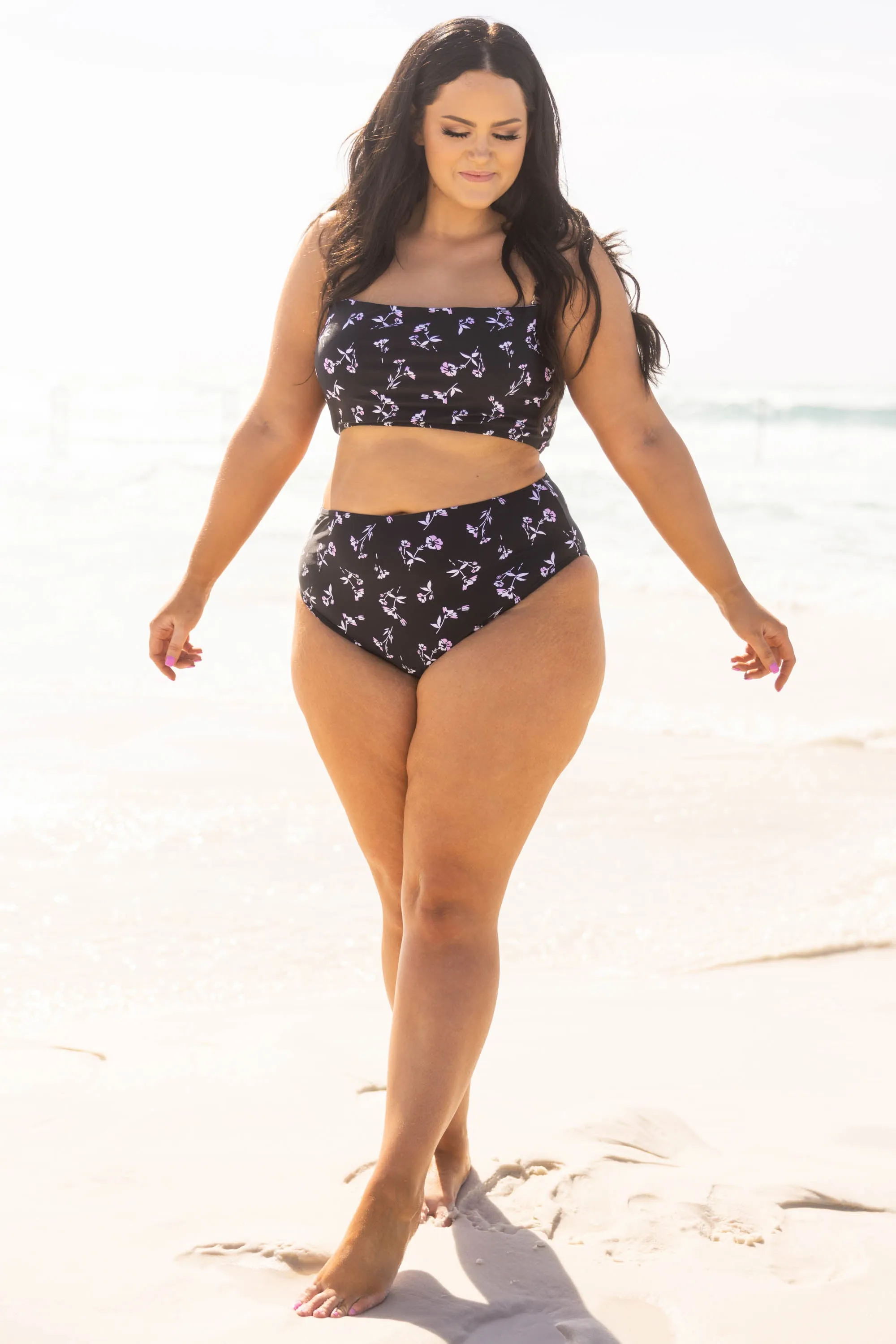 Feeling Fine And Sandy Swim Bottom, Black Floral