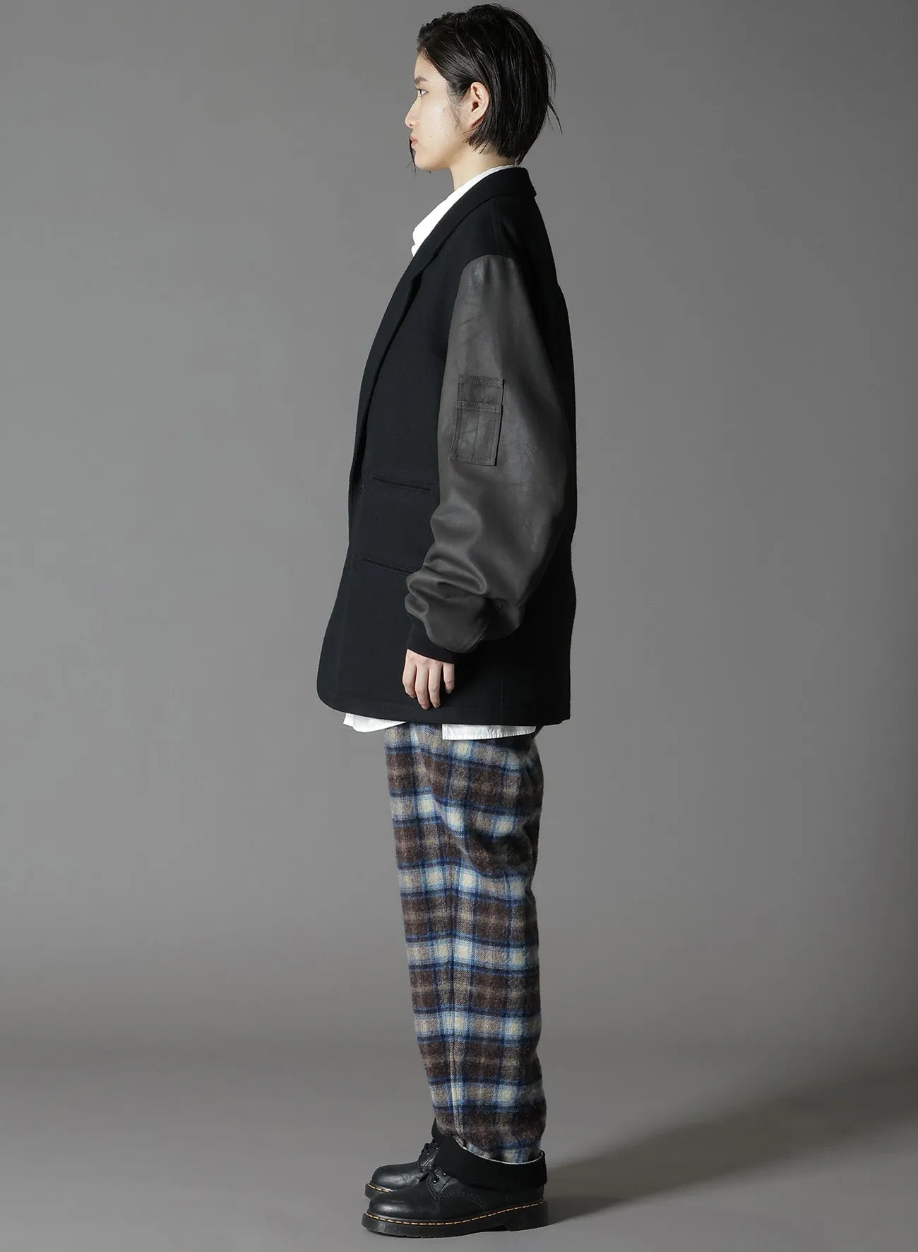 FLANNEL+DOUBLE FACE GOAT LEATHER 2-BUTTON MA-1 SLEEVE JACKET