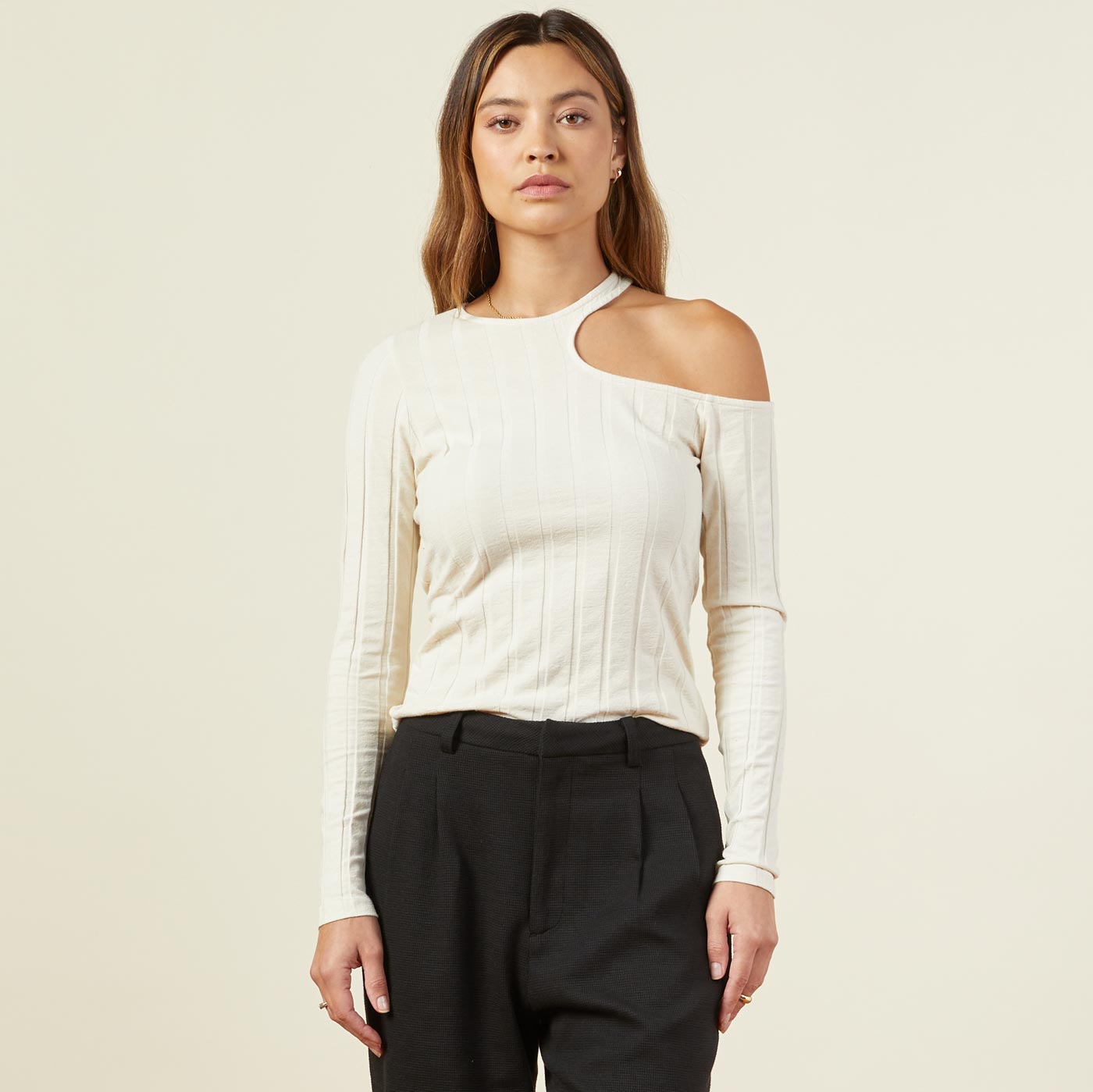 Flat Rib Asymmetric Long Sleeve