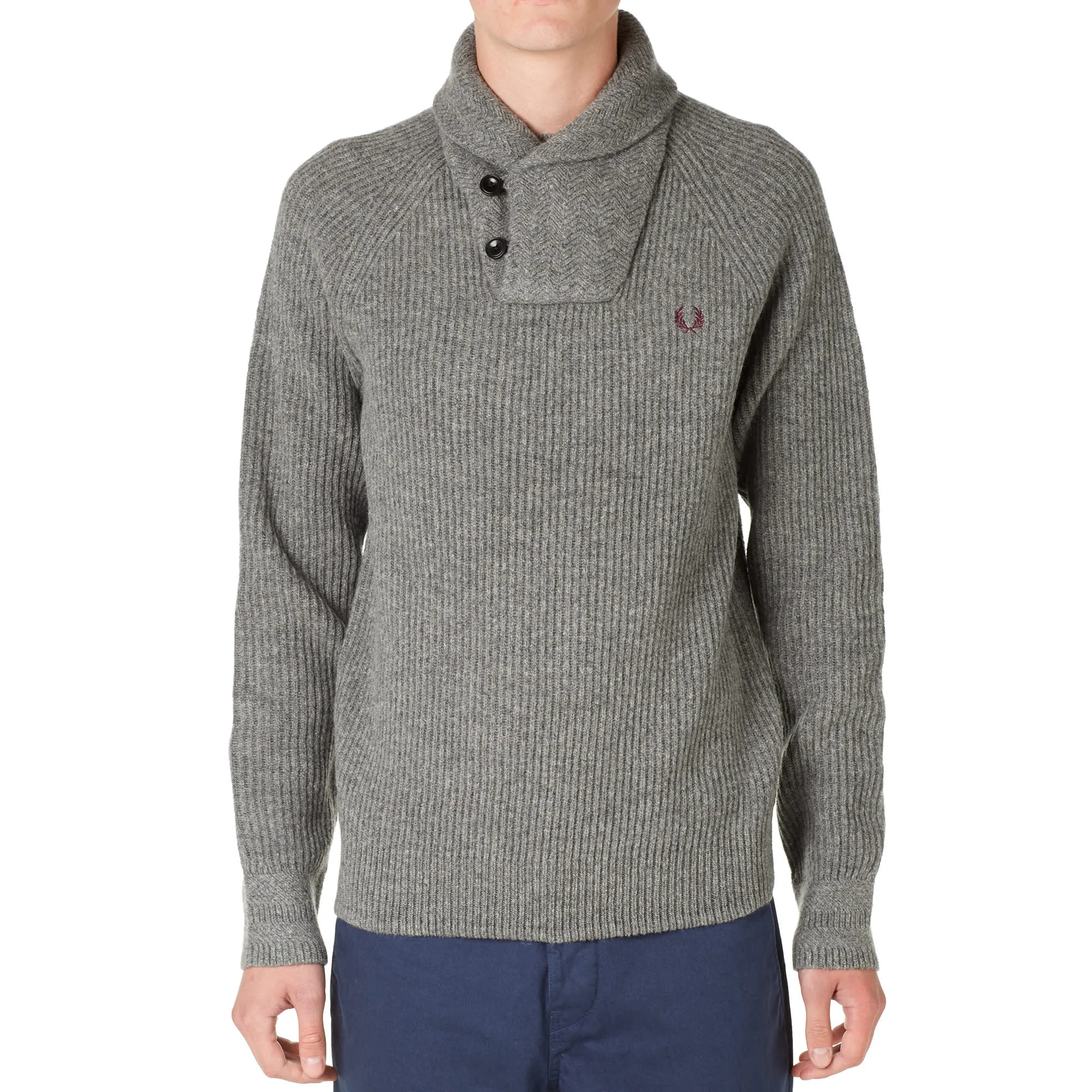 Fred Perry Fisherman Shawl Collar KnitGrey Marl