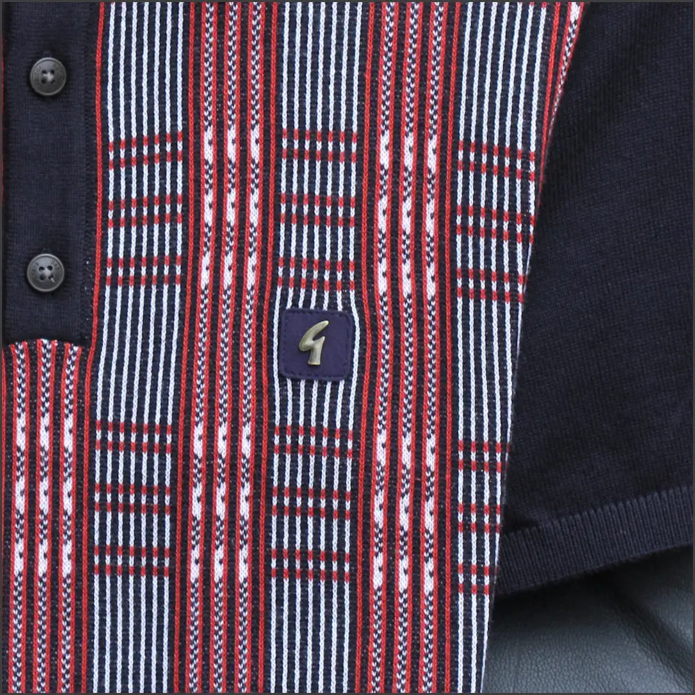 Gabicci Vintage Enrico Navy Pattern Polo Top*