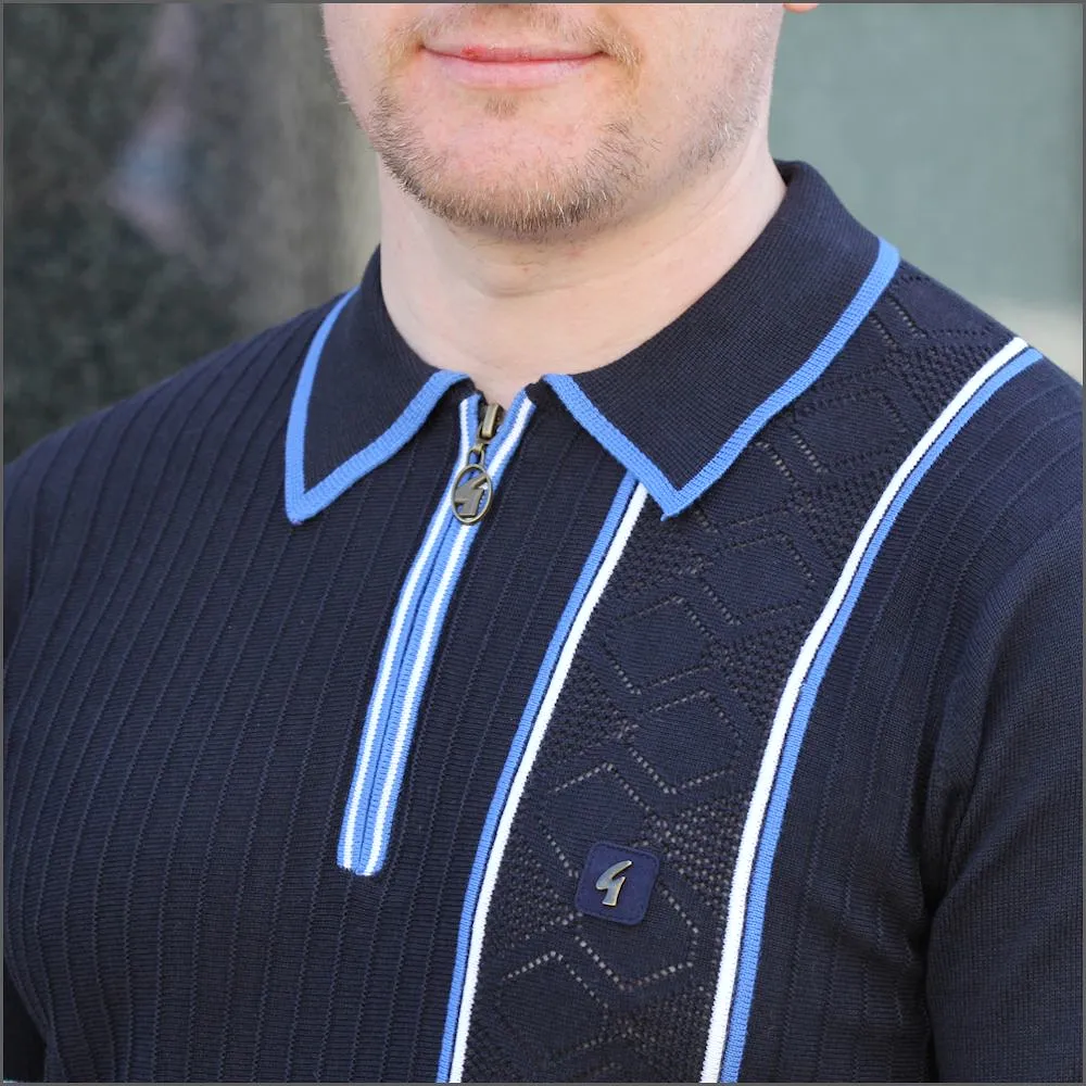 Gabicci Vintage V46G08 Navy Pattern Polo Top::