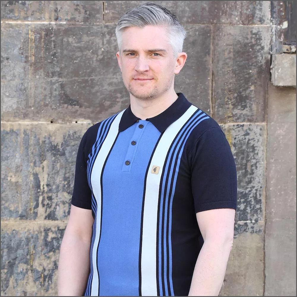 Gabicci Vintage V46M00 Navy Pattern Polo Top::