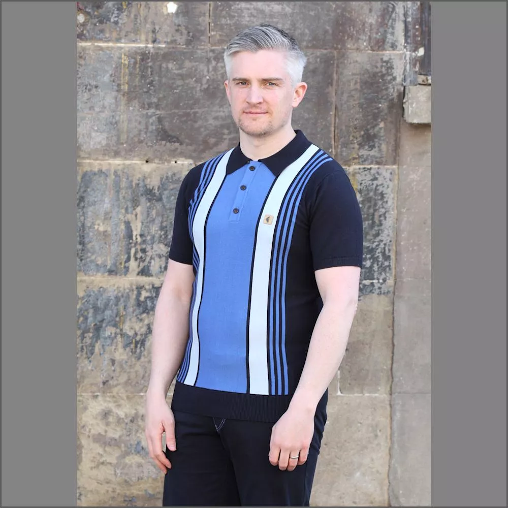 Gabicci Vintage V46M00 Navy Pattern Polo Top::