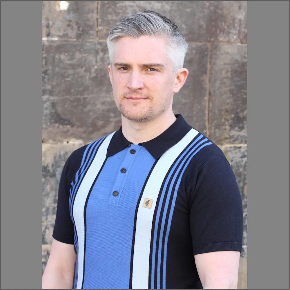 Gabicci Vintage V46M00 Navy Pattern Polo Top::