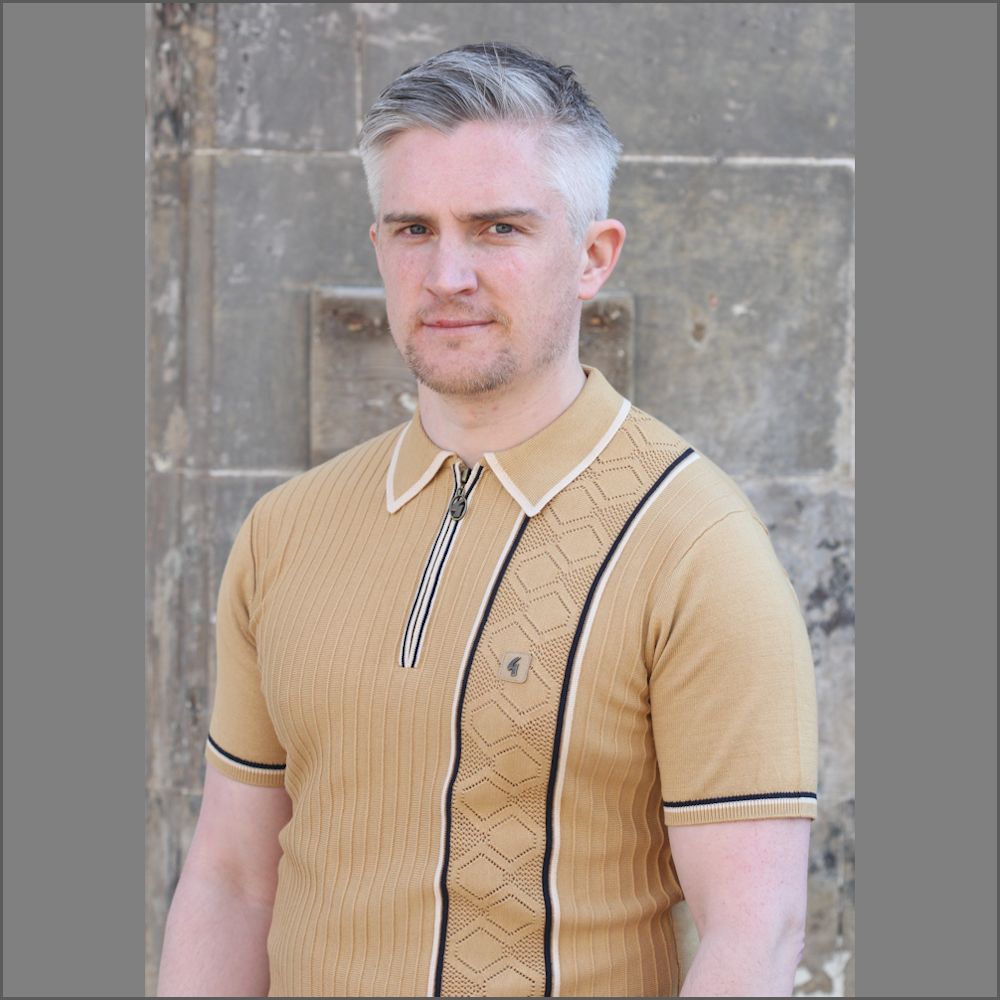 Gabicci Vintage V46M08 Sand Pattern Polo Top::