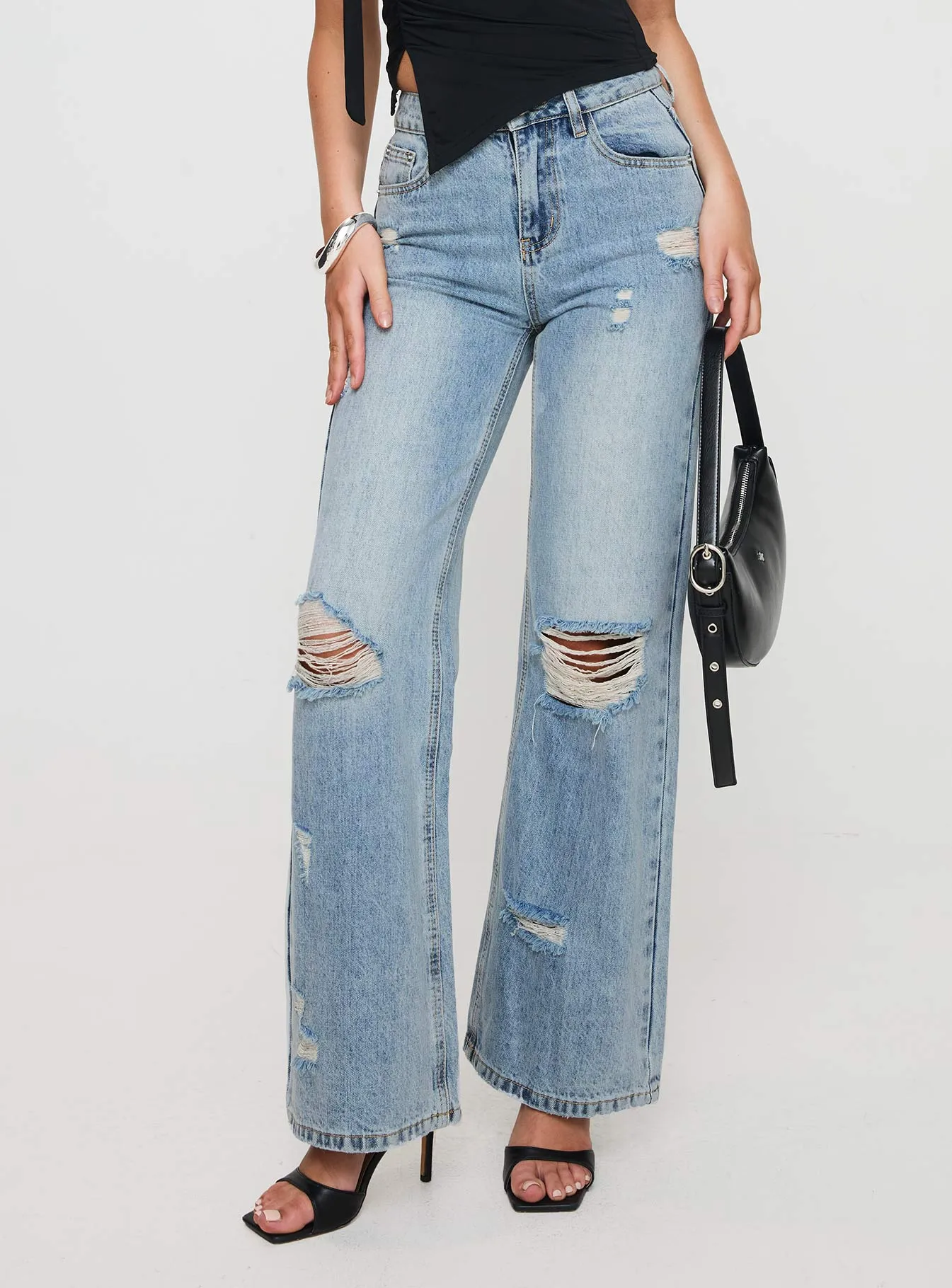 Girard Wide Leg Denim Jeans Light Blue Wash