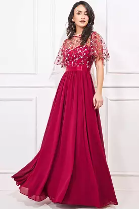 Goddiva Embroidered Top Flutter Sleeve Maxi