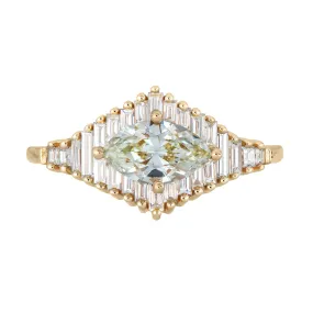 Green Diamond Engagement Ring with Baguette Diamonds - Fancy Color Diamond Ring