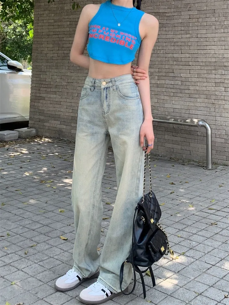 High-waist micro-flare jeans for women spring 2024 new loose slimming straight pants wide-leg pants floor-length pants