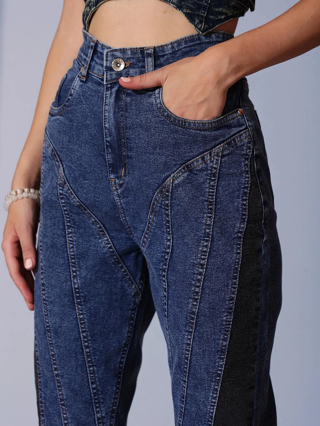 High Waist Panel Jeans