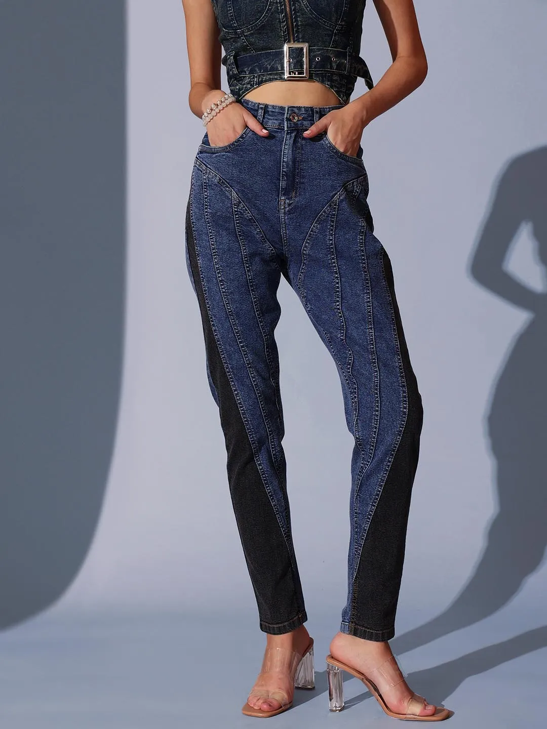 High Waist Panel Jeans