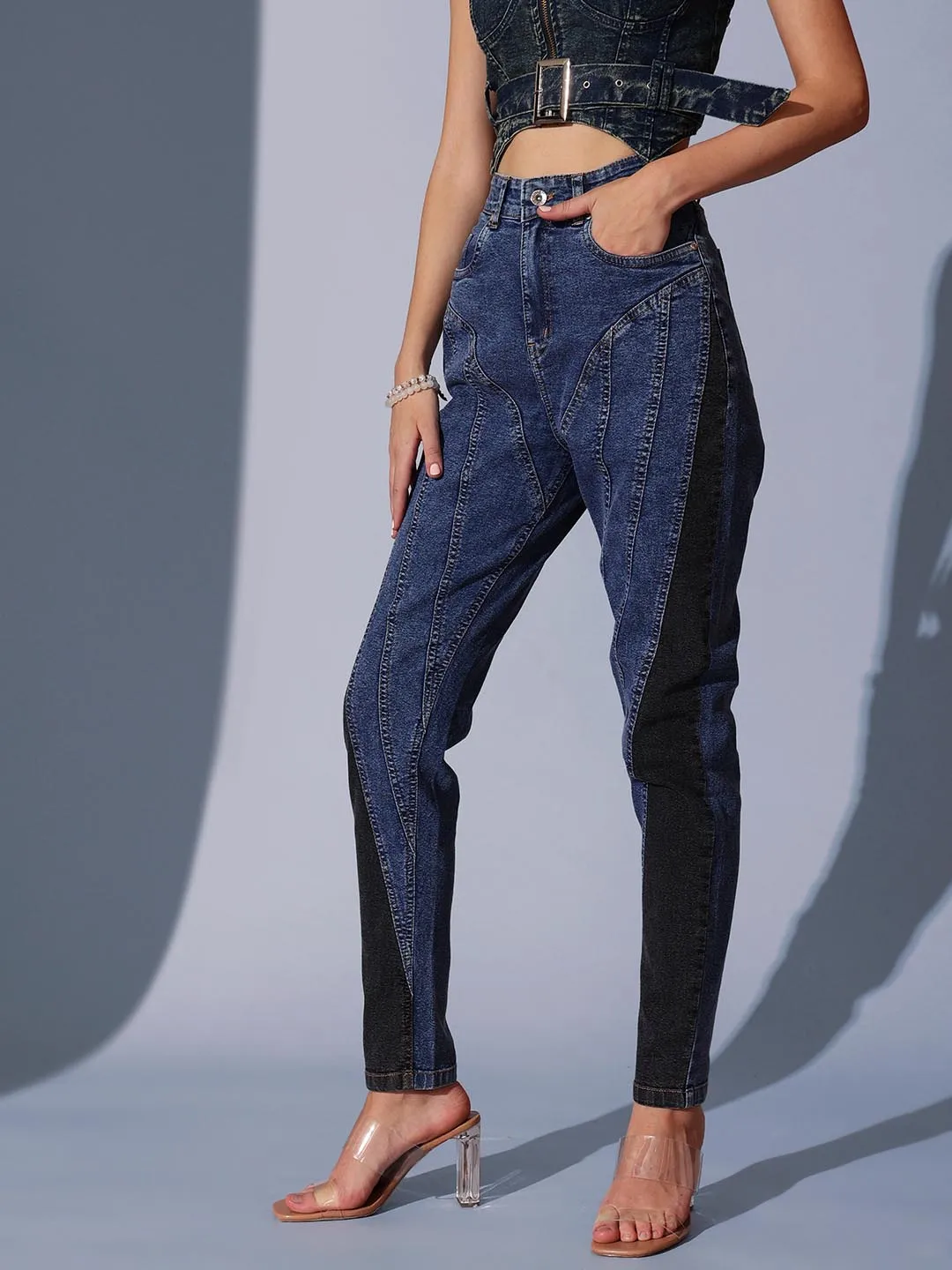 High Waist Panel Jeans