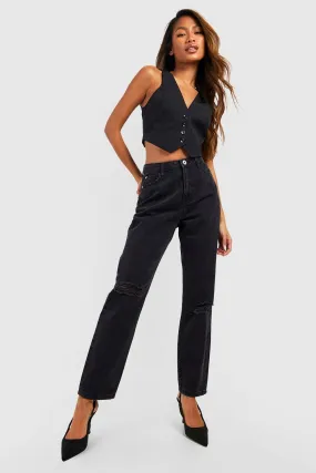 High Waisted Ripped Knee Mom Jeans