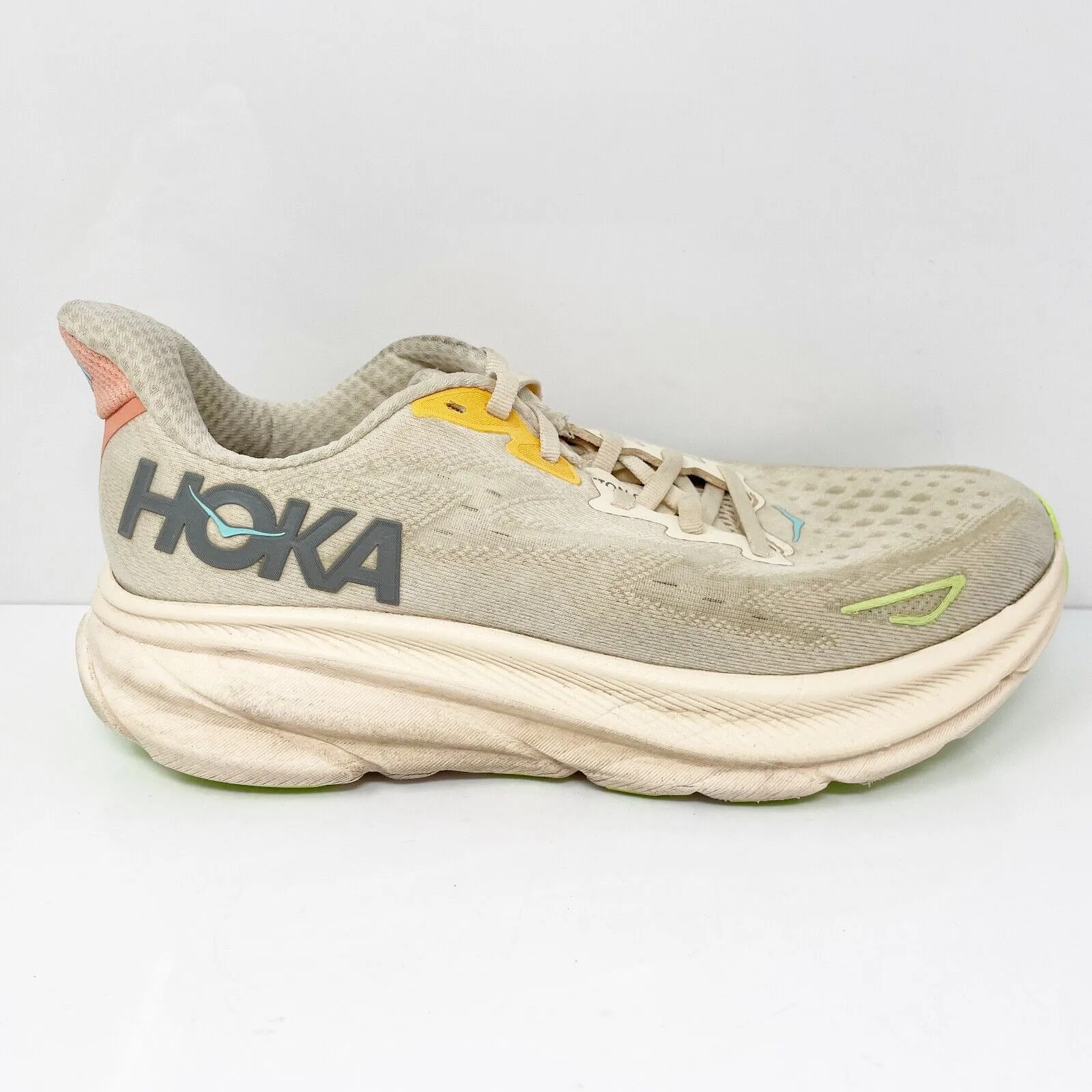 Hoka One One Womens Clifton 9 1127896 VLS Beige Running Shoes Sneakers Sz 8.5 B