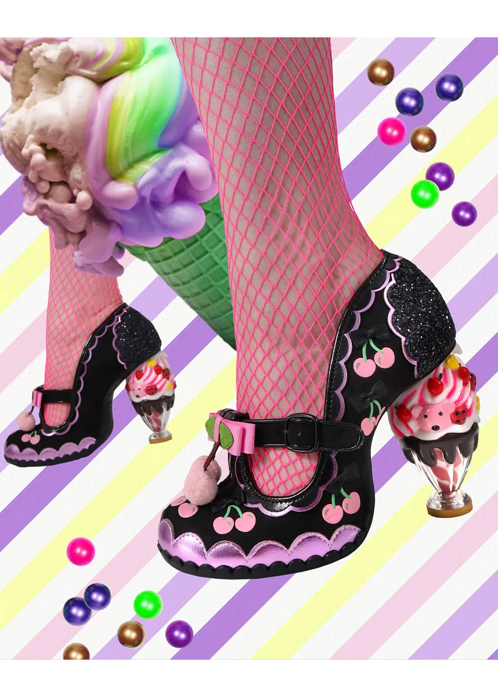 Irregular Choice Cherry Cheer Ice Cream Pumps Black