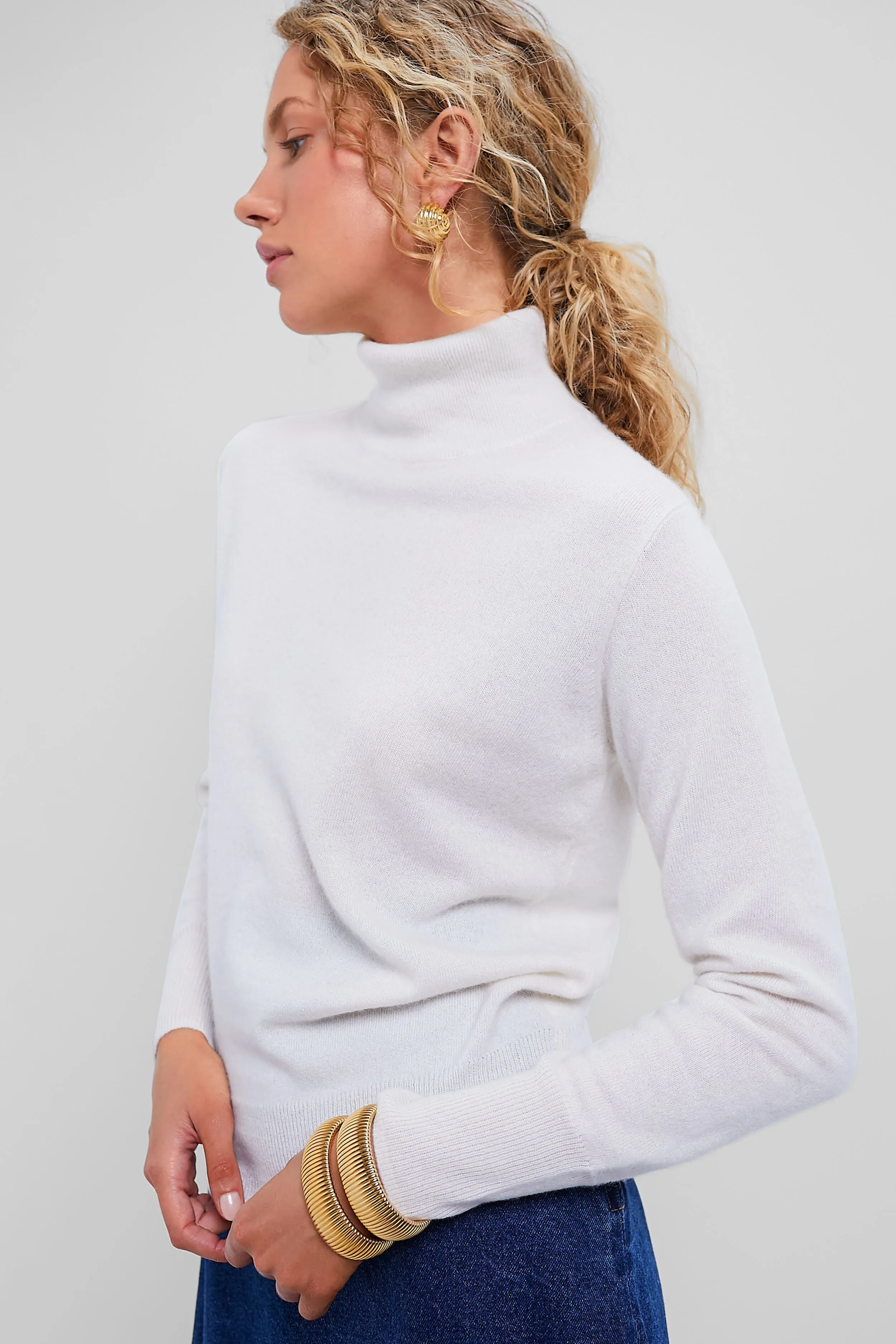 Ivory Cashmere Turtleneck Sweater