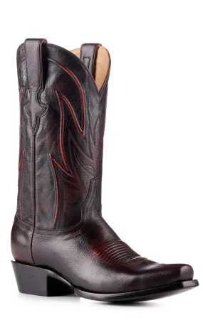 JRC & Sons Men's Wyatt Brush Off Goat Punchy Square Toe Cowboy Boot in Black Cherry