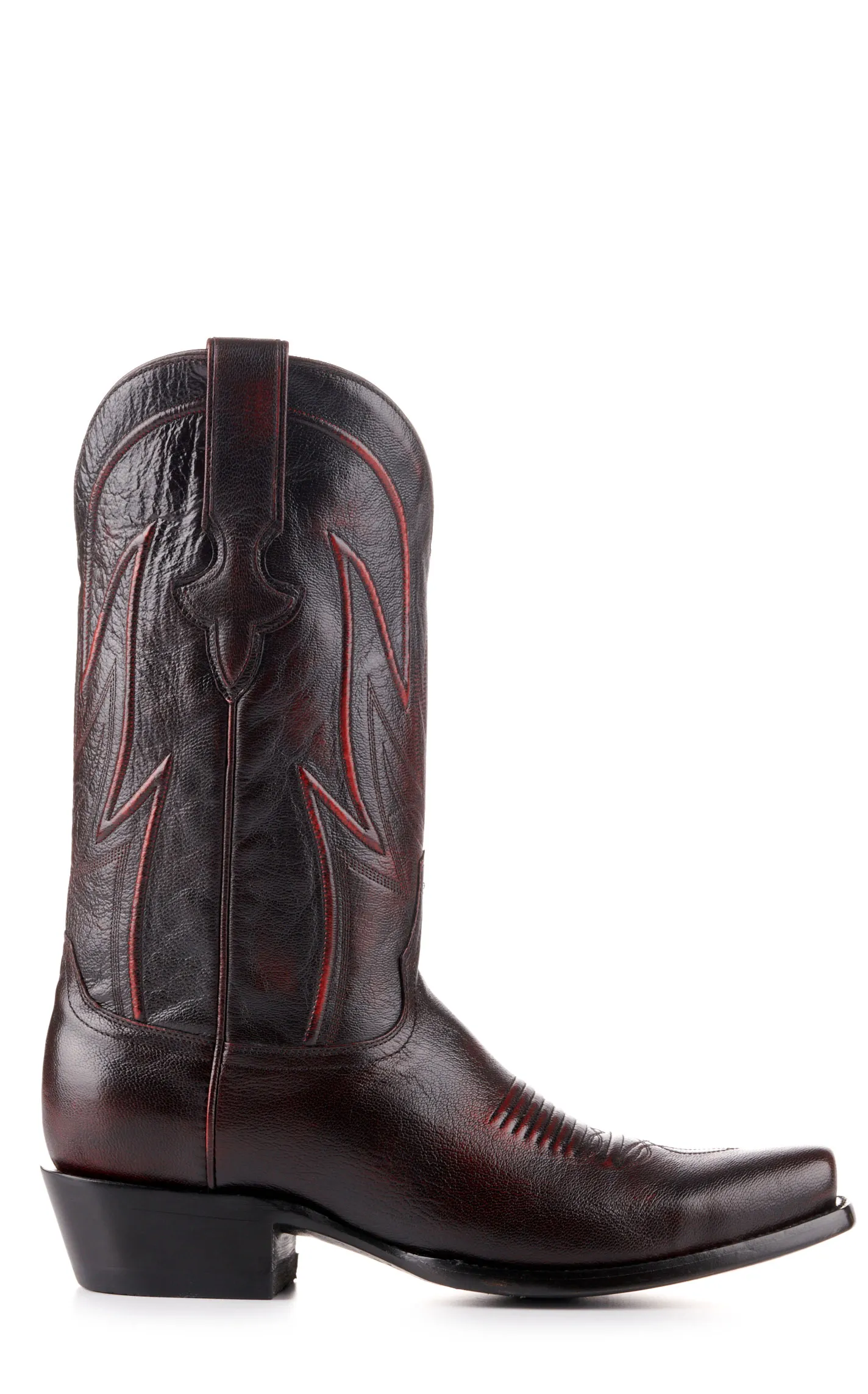 JRC & Sons Men's Wyatt Brush Off Goat Punchy Square Toe Cowboy Boot in Black Cherry