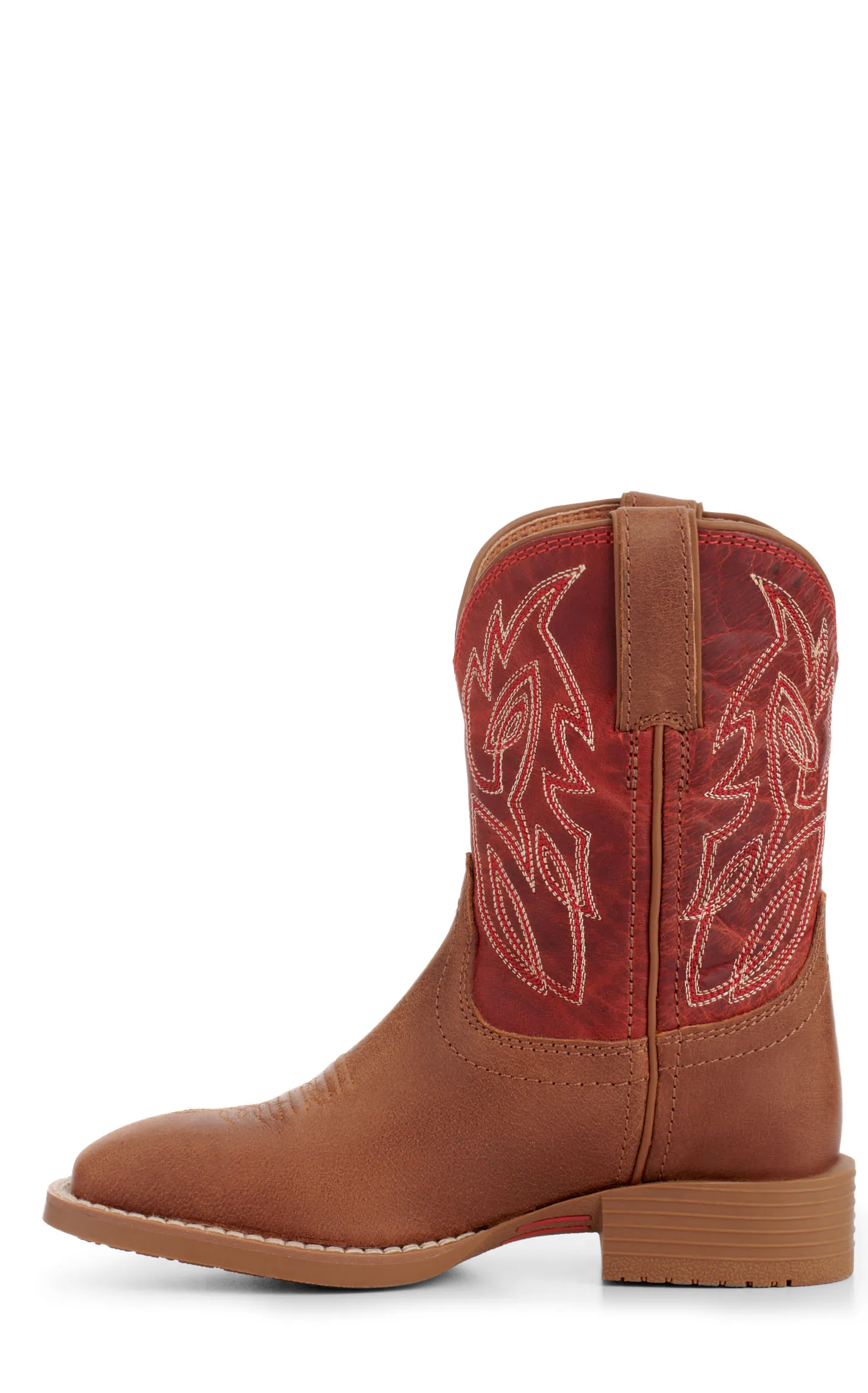 Justin Kids Canter Junior Cognac and Fire Red Wide Square Toe Cowboy Boots