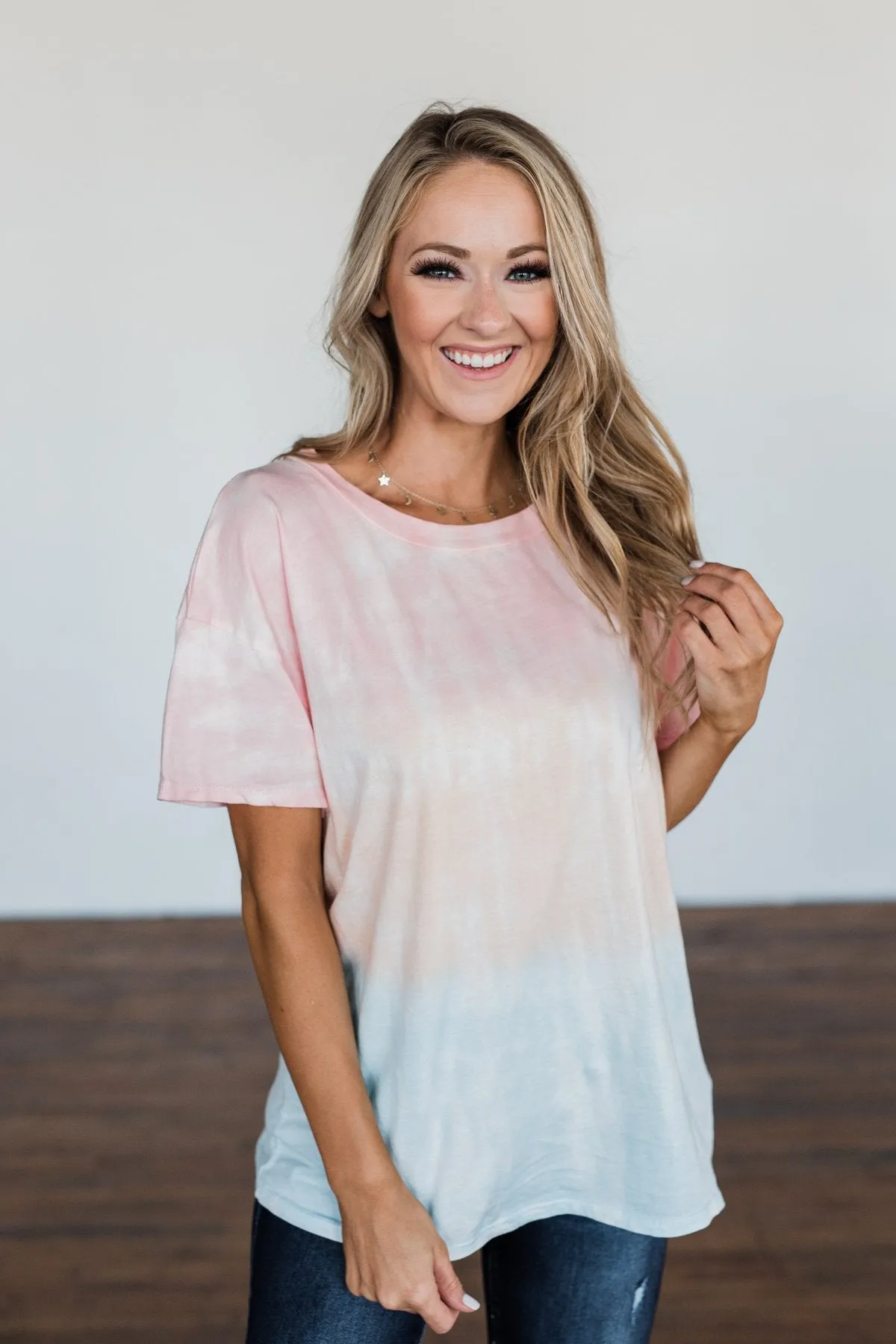 Leads To You Color Block Top- Peach, Pink, & Blue