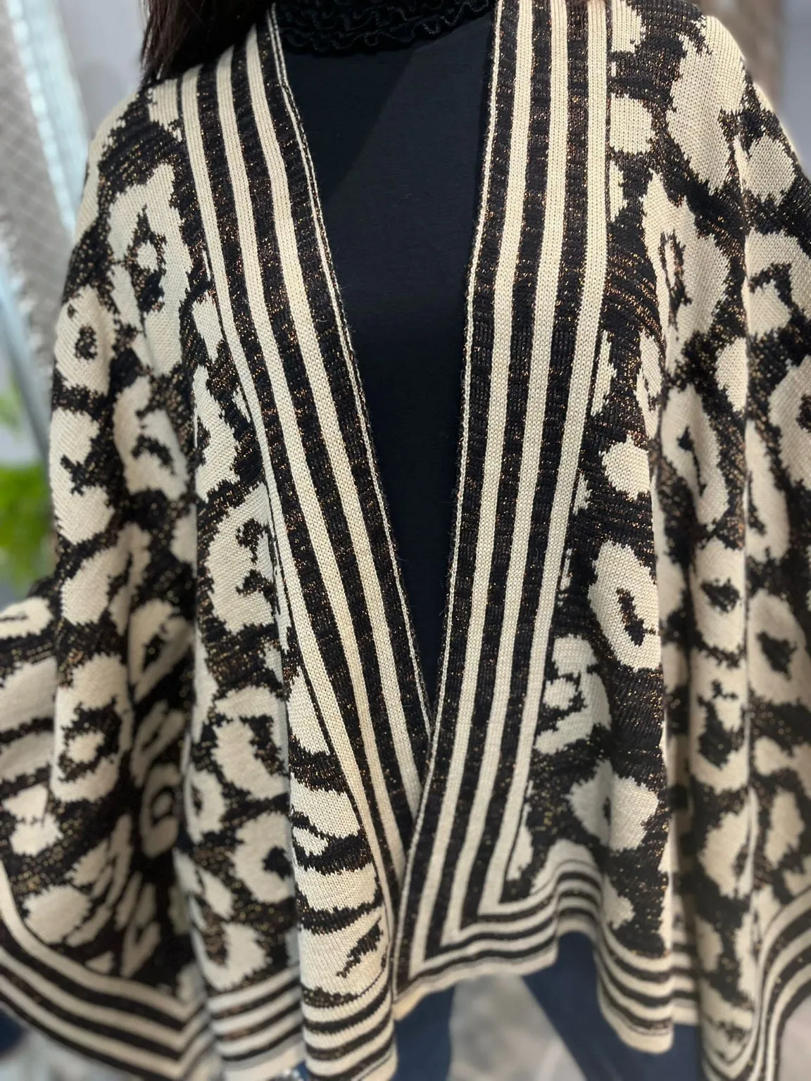 Leopard Lurex Knitted Shawl