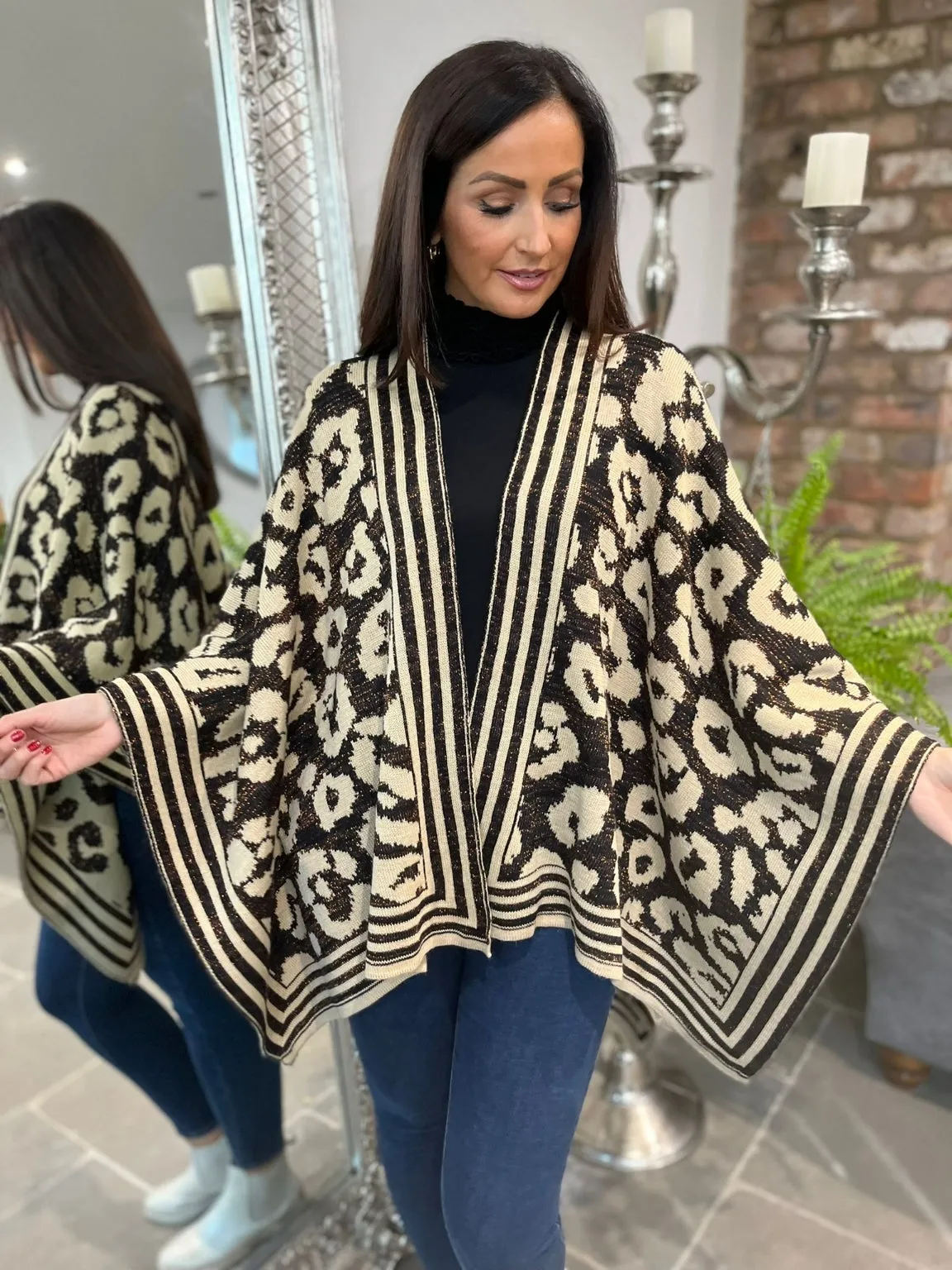 Leopard Lurex Knitted Shawl