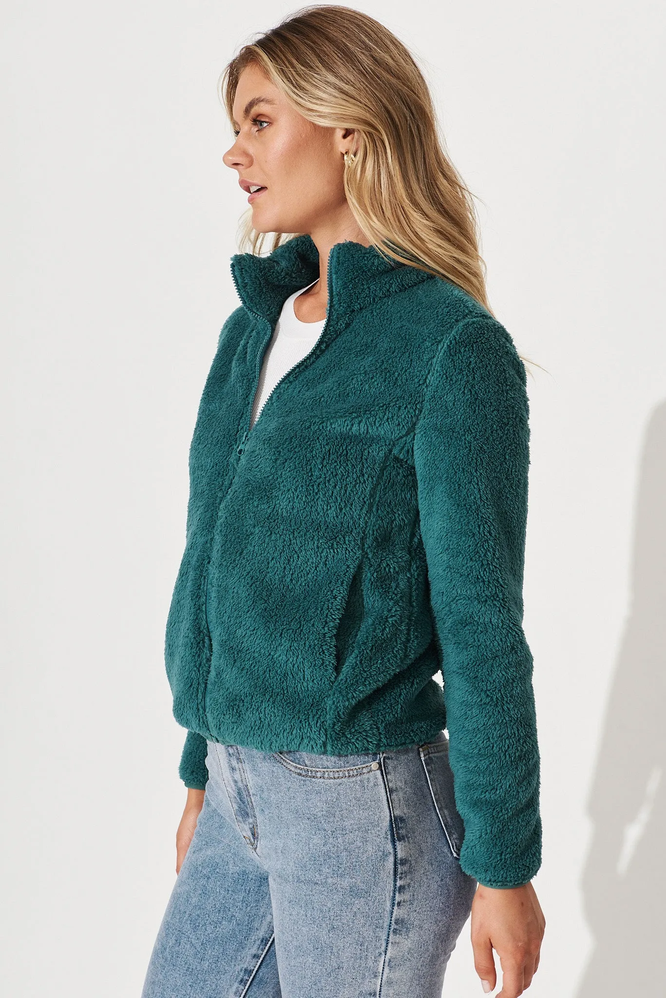 Linea Fluffy Jacket In Teal