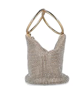 Menbur Gold Crystal Bucket Bag