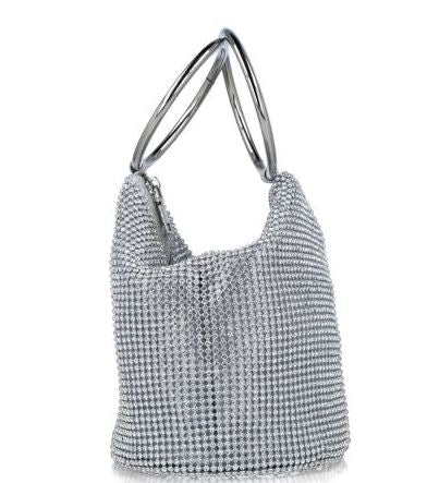 MENBUR Silver Crystal Bucket Occasion Bag