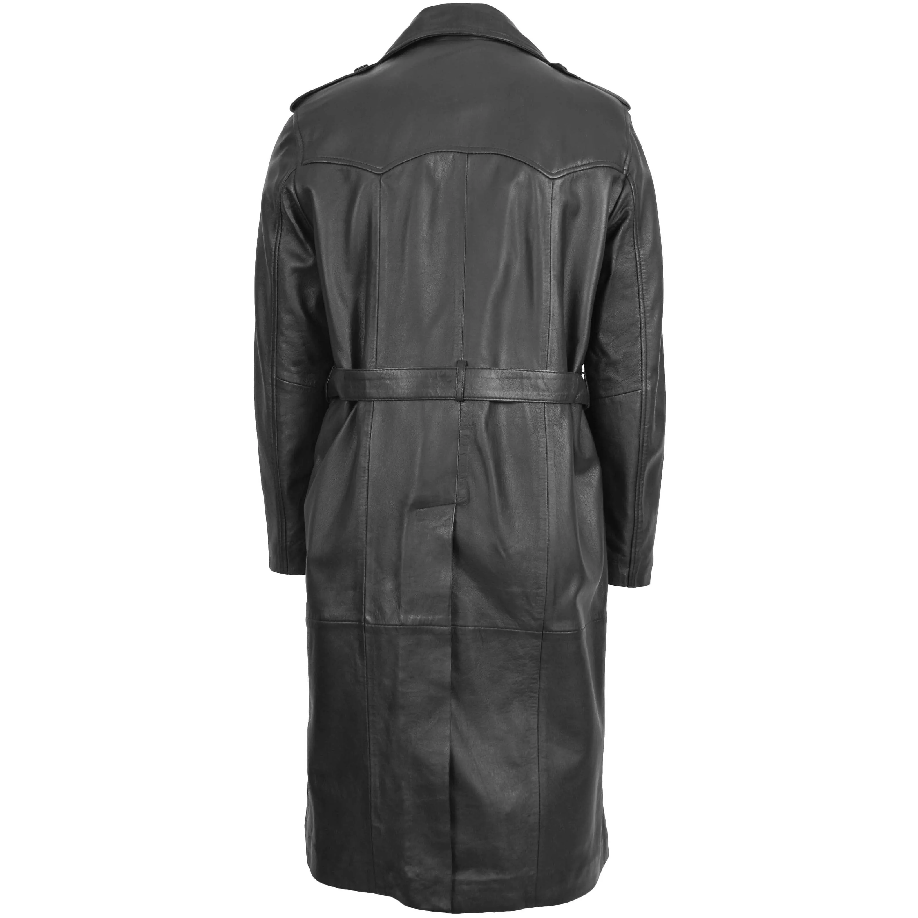 Mens Leather 3/4 Length Double Breasted Coat Travis Black