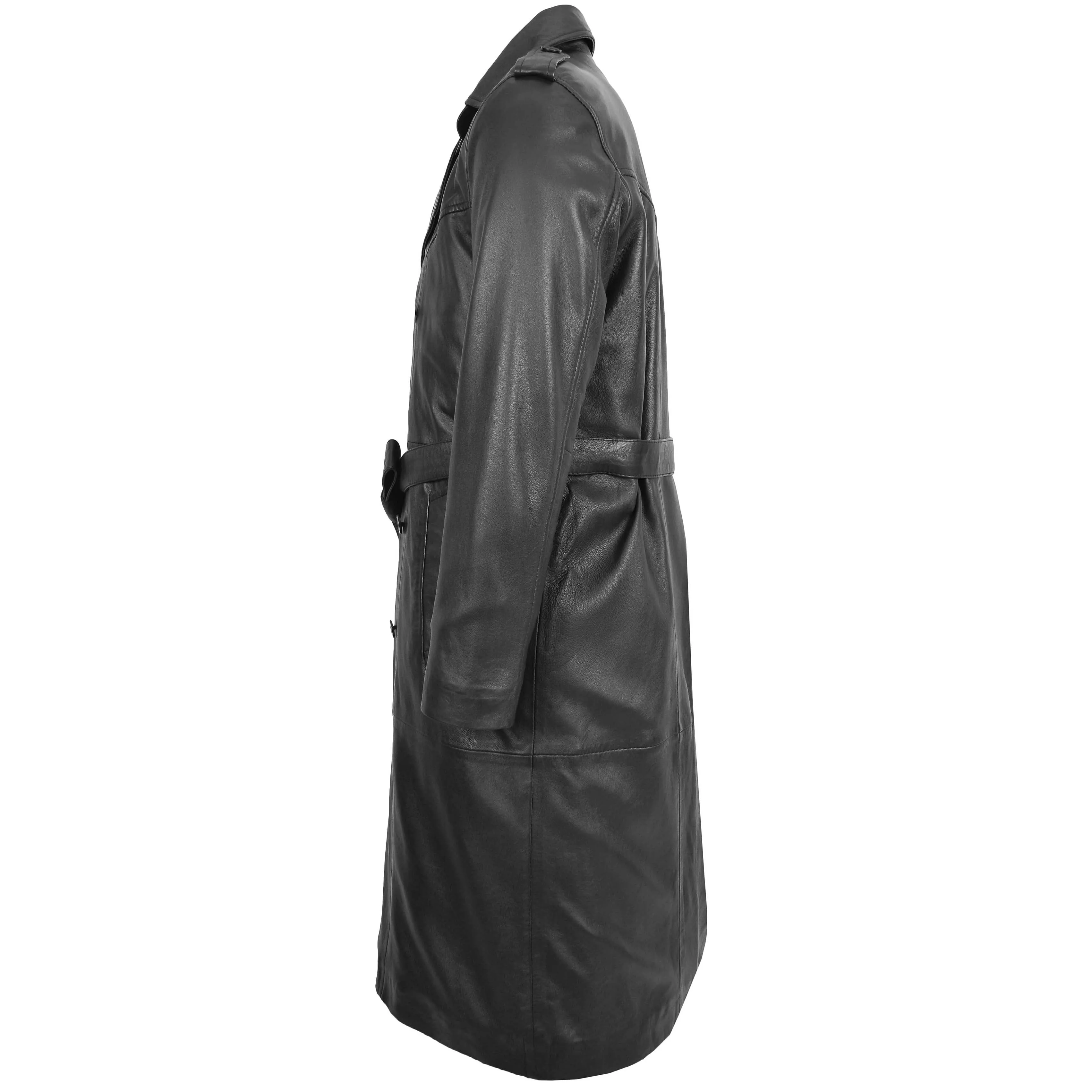 Mens Leather 3/4 Length Double Breasted Coat Travis Black