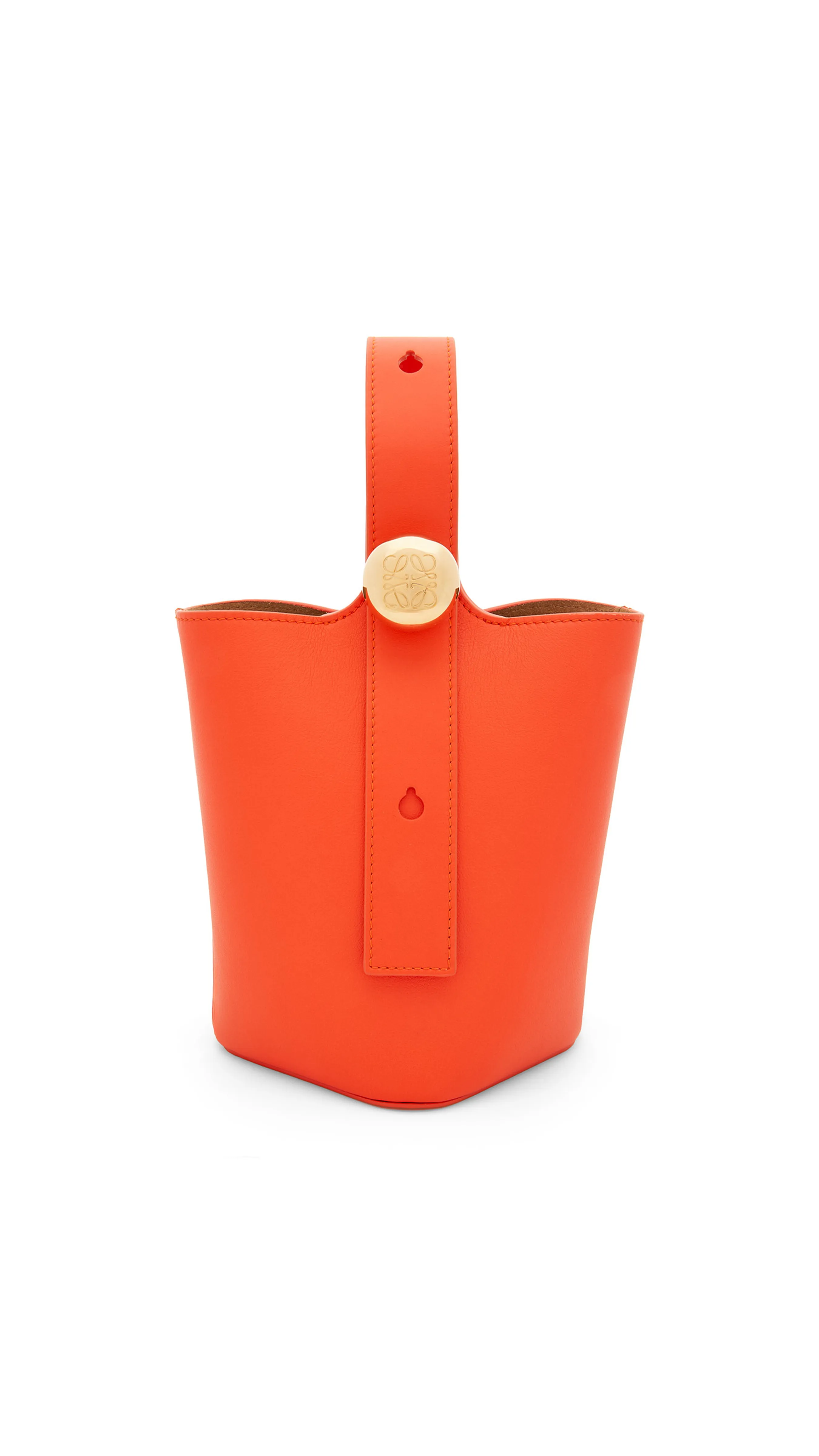 Mini Pebble Bucket Bag in Mellow Calfskin - Vivid Orange