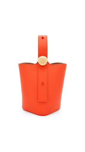 Mini Pebble Bucket Bag in Mellow Calfskin - Vivid Orange