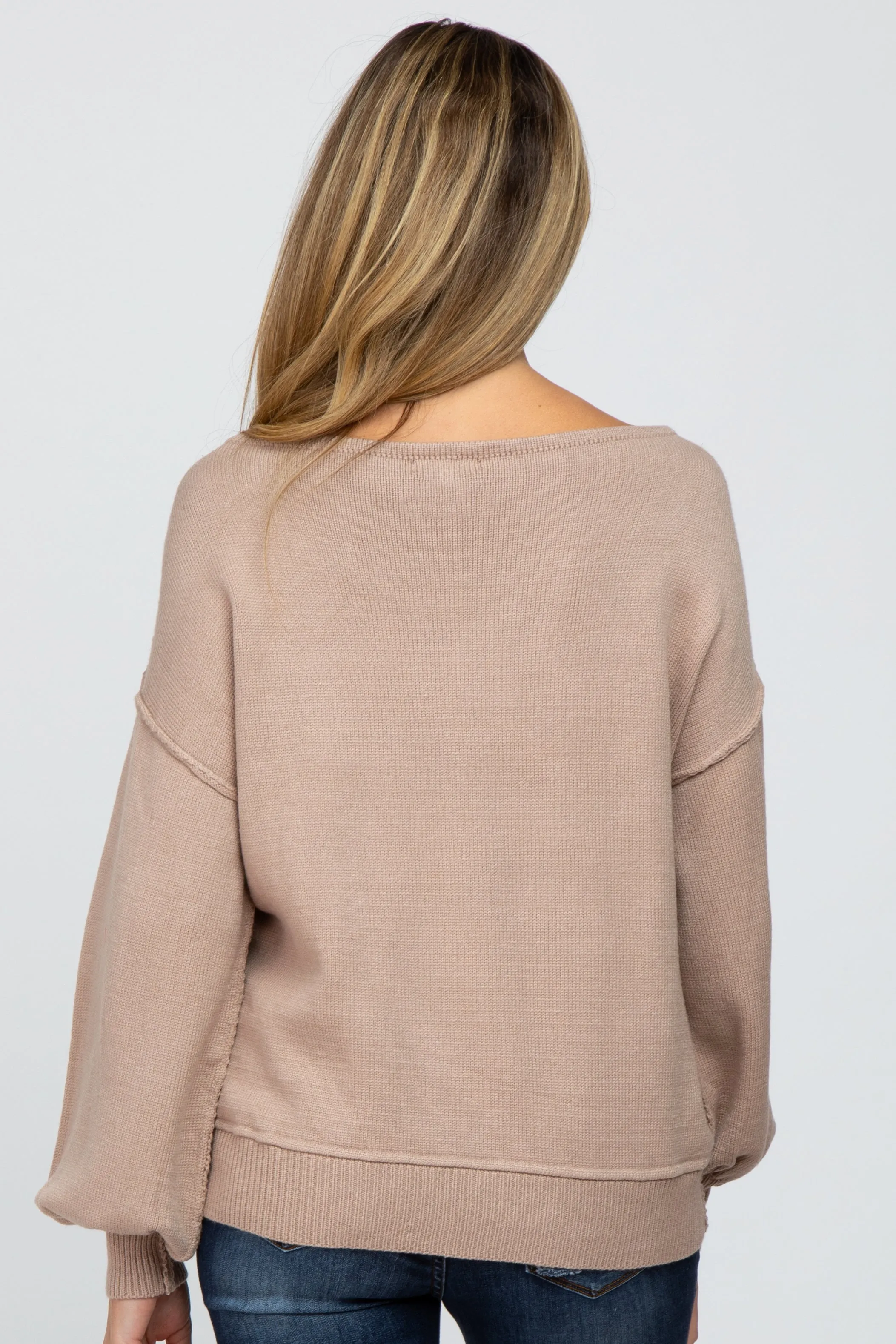 Mocha Boat Neck Bubble Sleeve Maternity Sweater