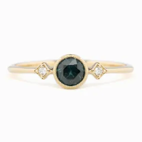 Moon & Star Ring 4.5mm 0.45ct Deep teal blue Queensland Sapphire 14K Yellow Gold