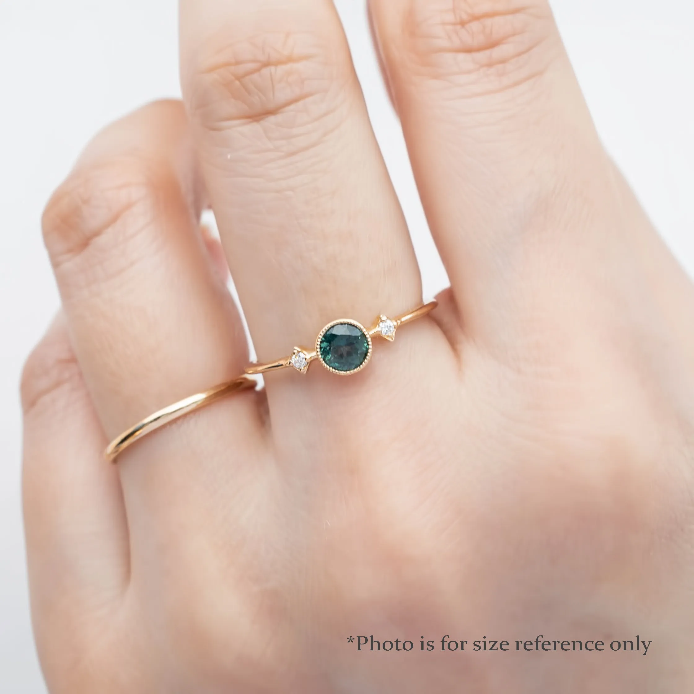 Moon & Star Ring 4.5mm 0.45ct Deep teal blue Queensland Sapphire 14K Yellow Gold