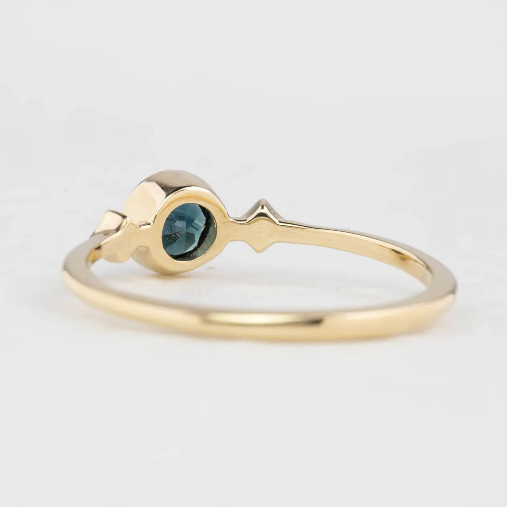 Moon & Star Ring 4.5mm 0.45ct Deep teal blue Queensland Sapphire 14K Yellow Gold