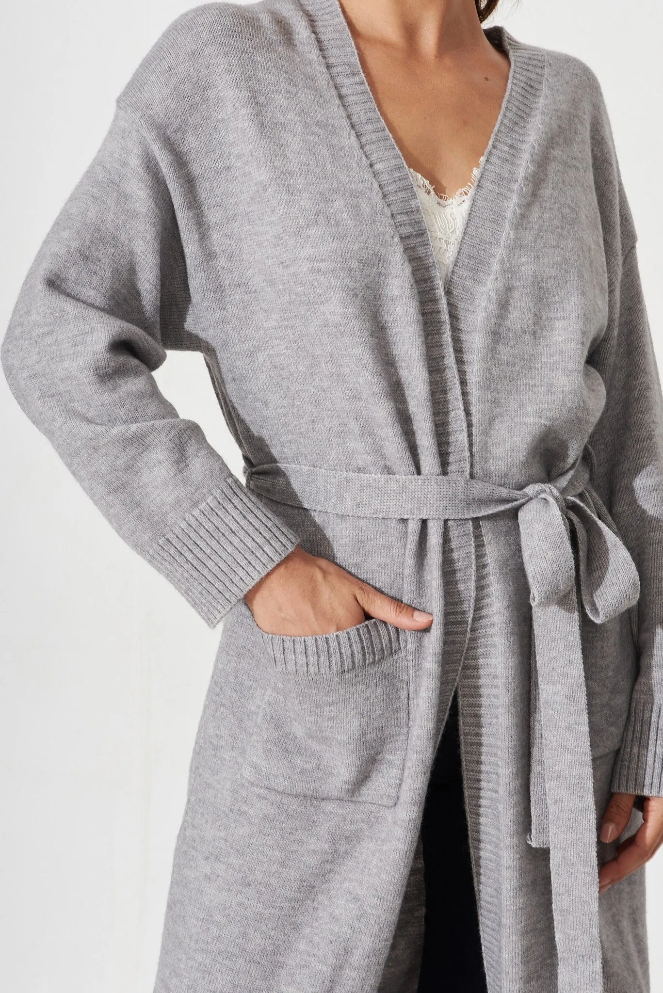 Murano Knit Cardigan In Grey Wool Blend