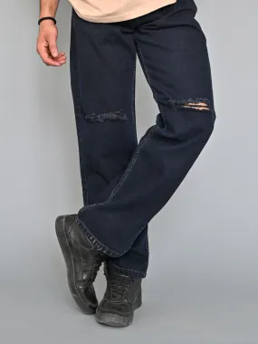 Navy Blue Knee Cut Mens Jeans