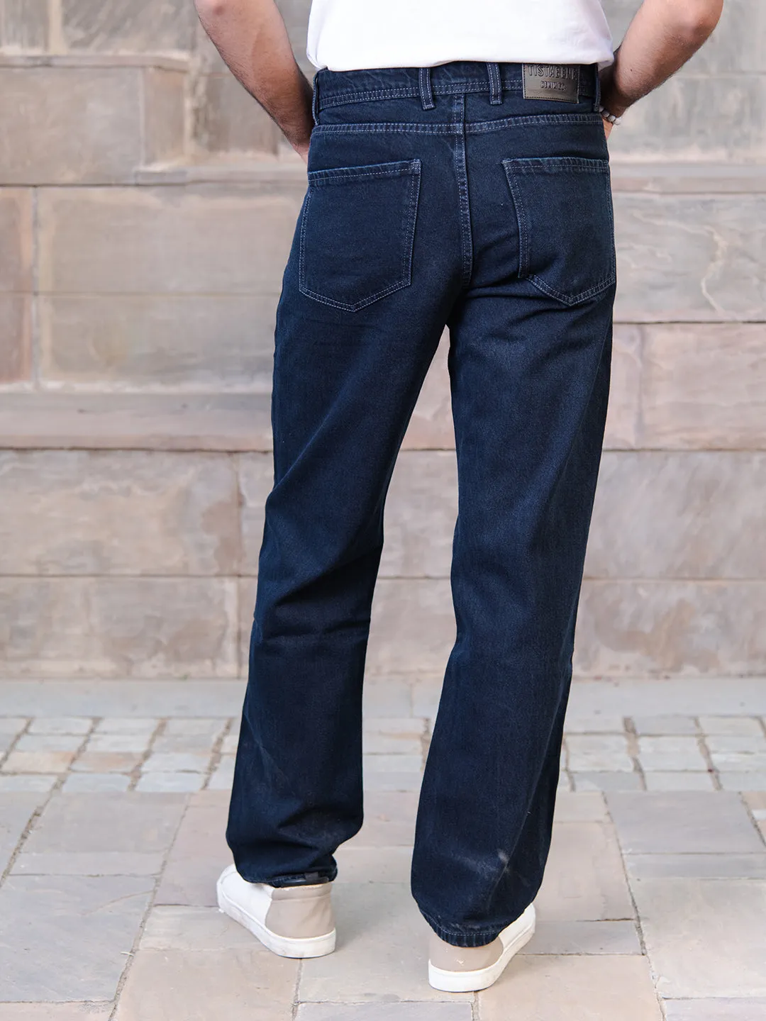 Navy Blue Knee Cut Mens Jeans