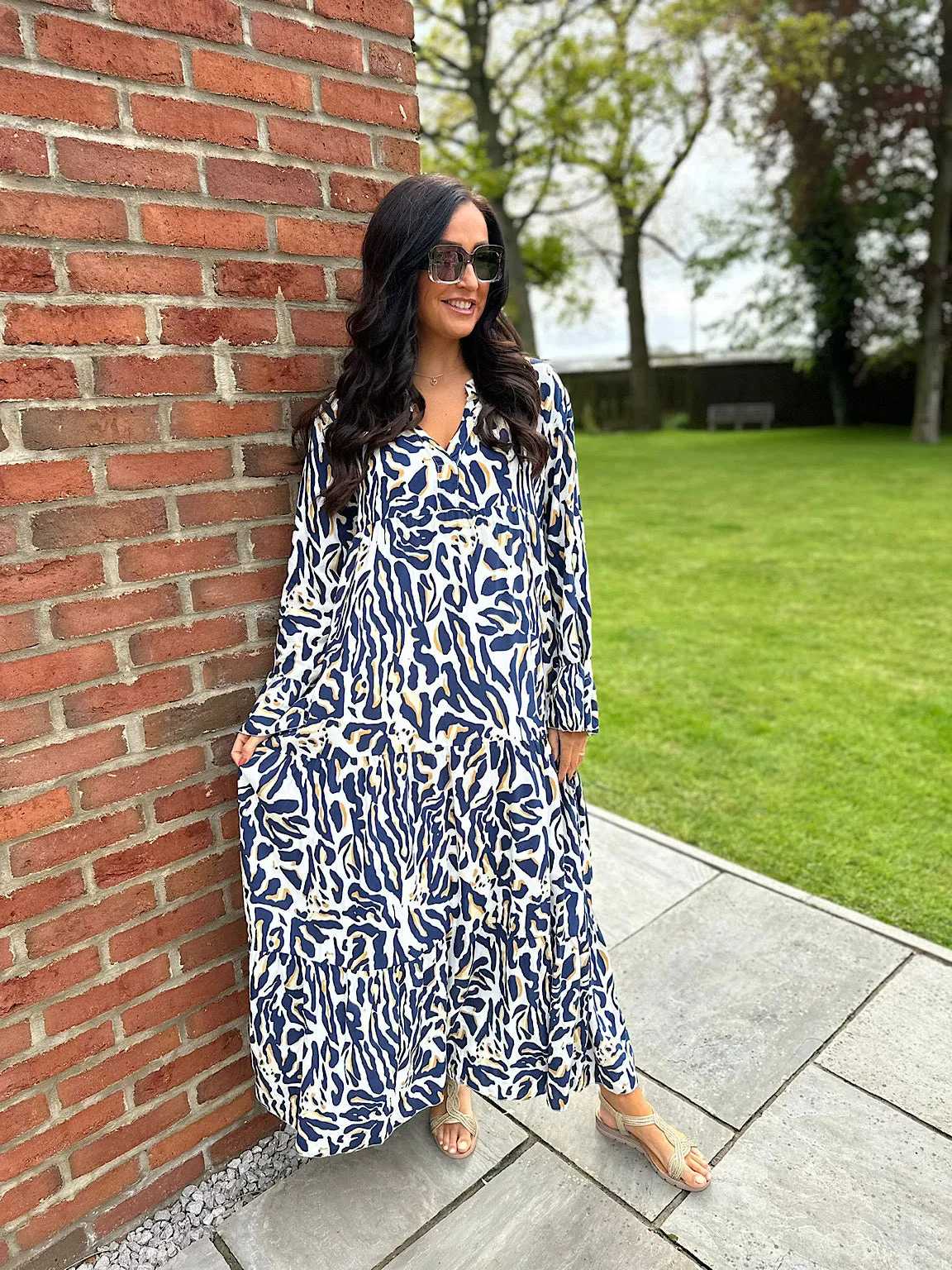 Navy Printed Maxi Dress Suzie