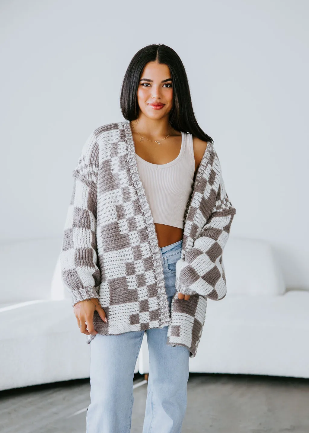 Noelee Checkered Cardigan