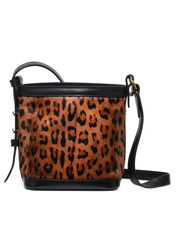 ODP Hair And Leather Mini Bucket Bag - Leopard-print