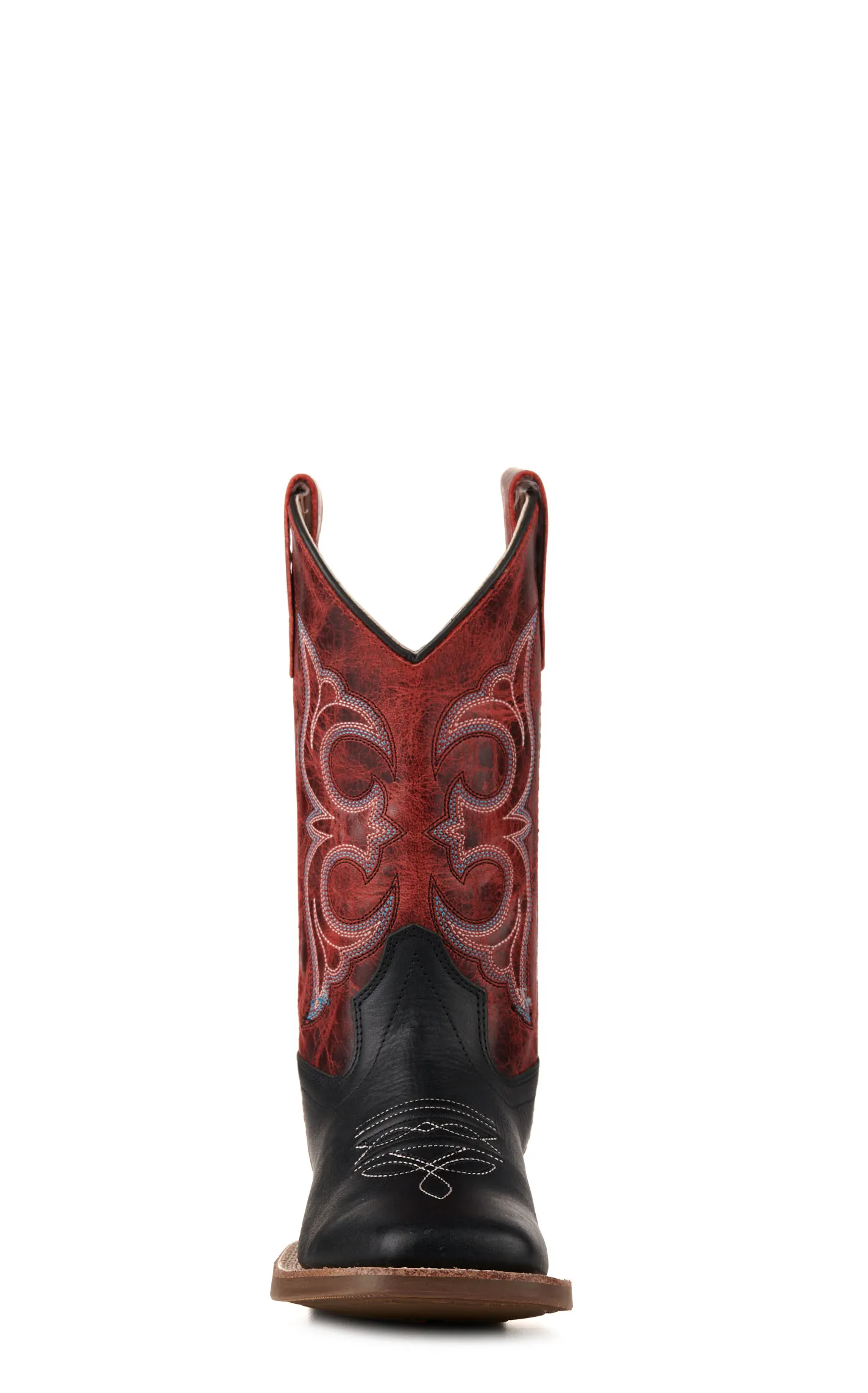 Old West Youth Black and Burnt Red Wide Square Toe Cowboy Boots