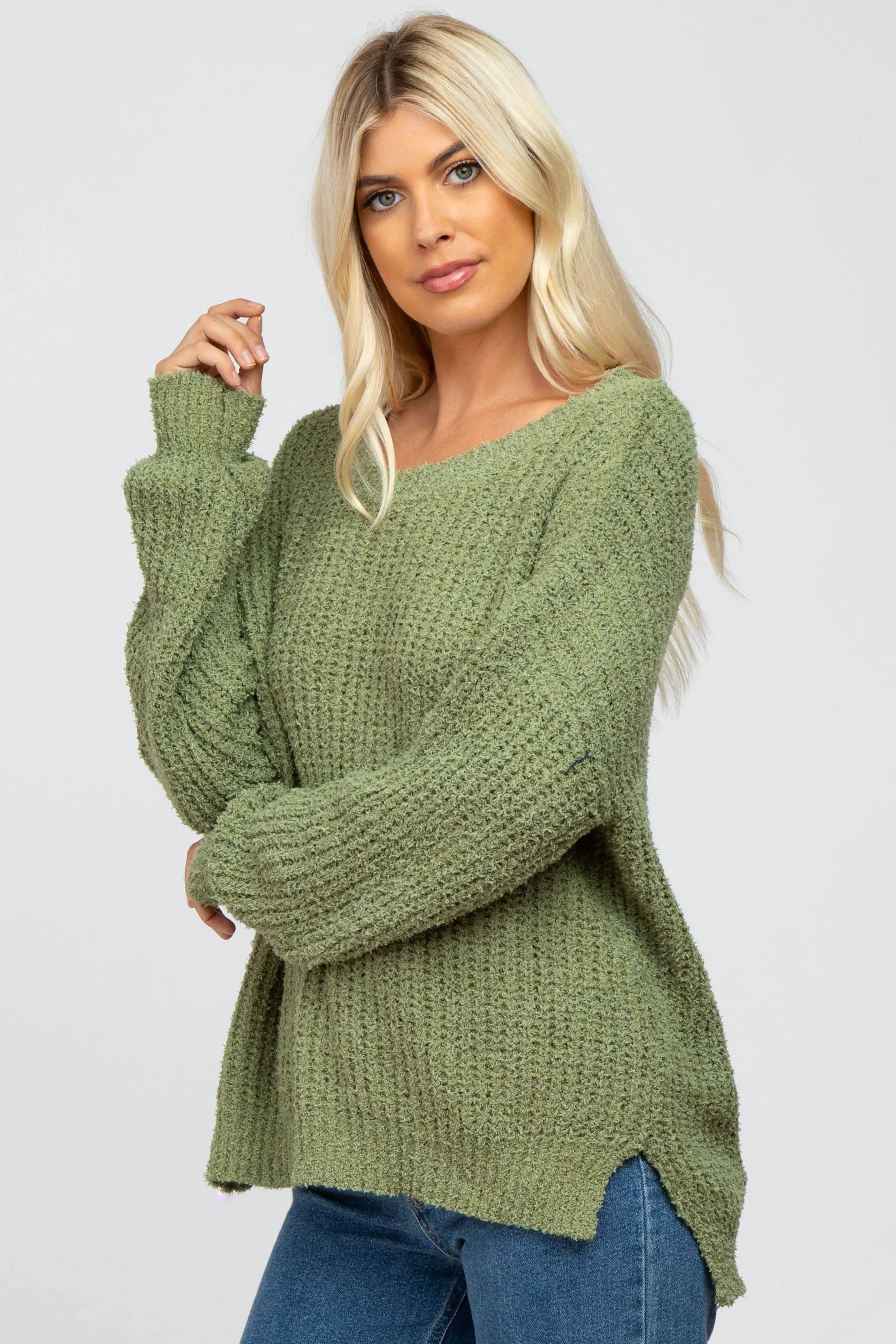 Olive Dropped Shoulder Sweater