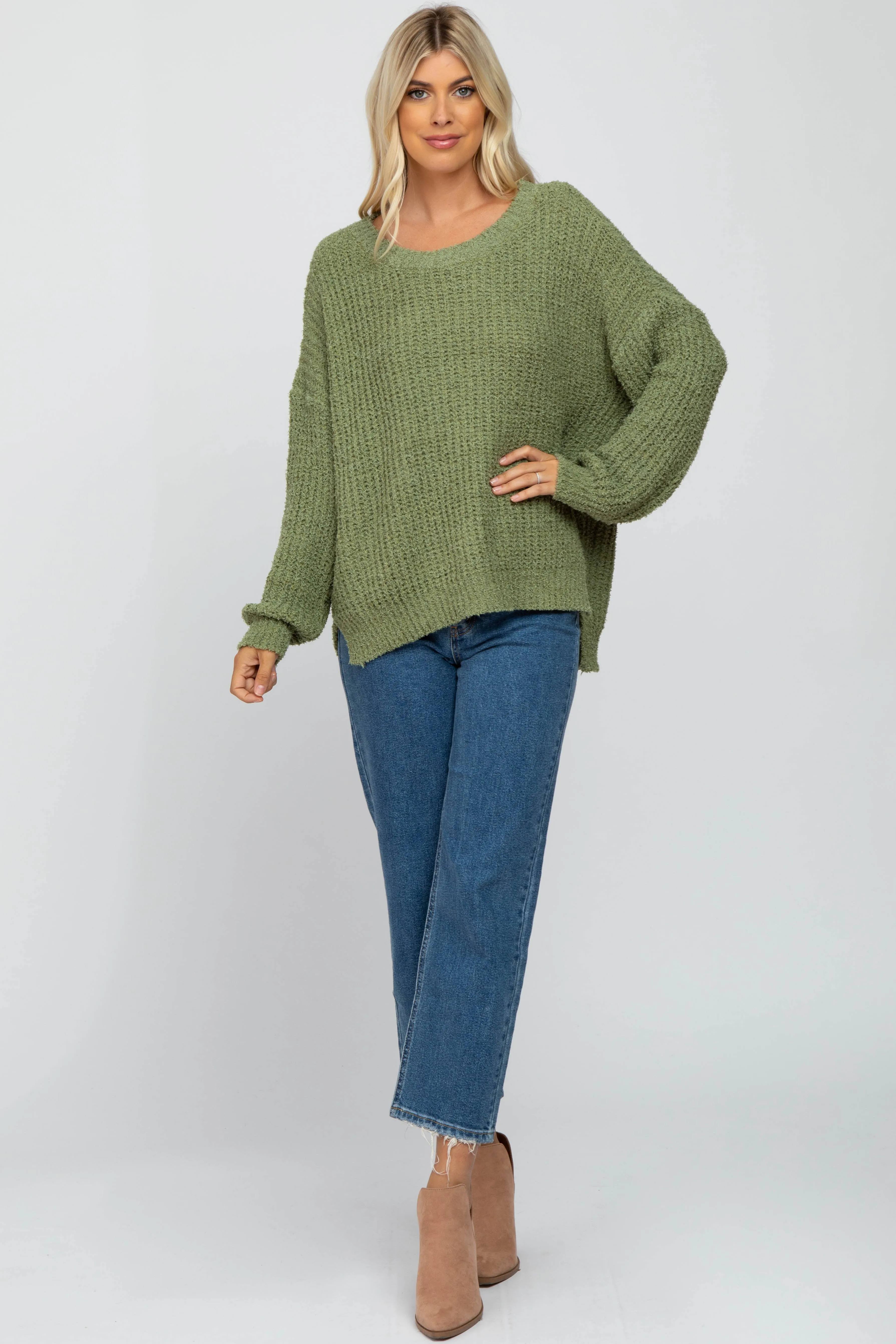 Olive Dropped Shoulder Sweater